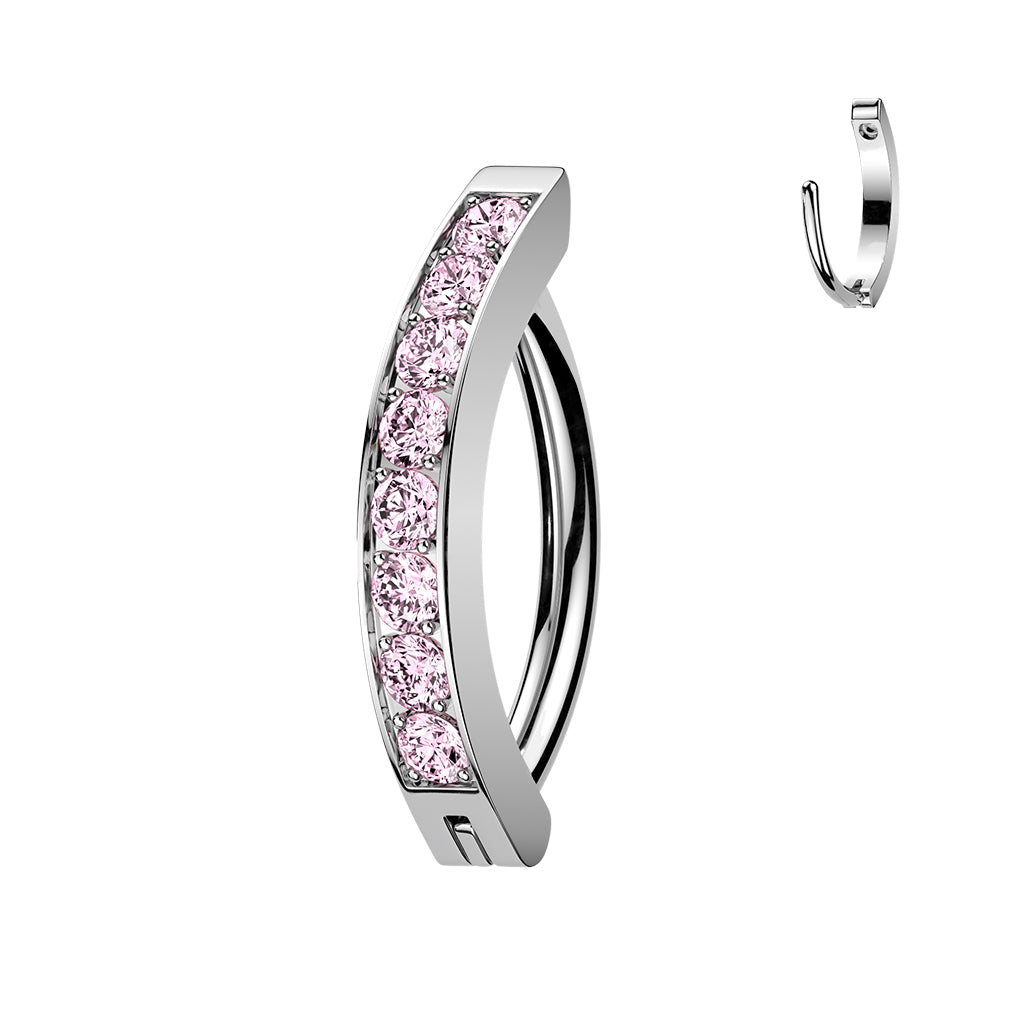 CZ Gem Classic Round Implant Grade Titanium Hinged Hoop Belly Ring
