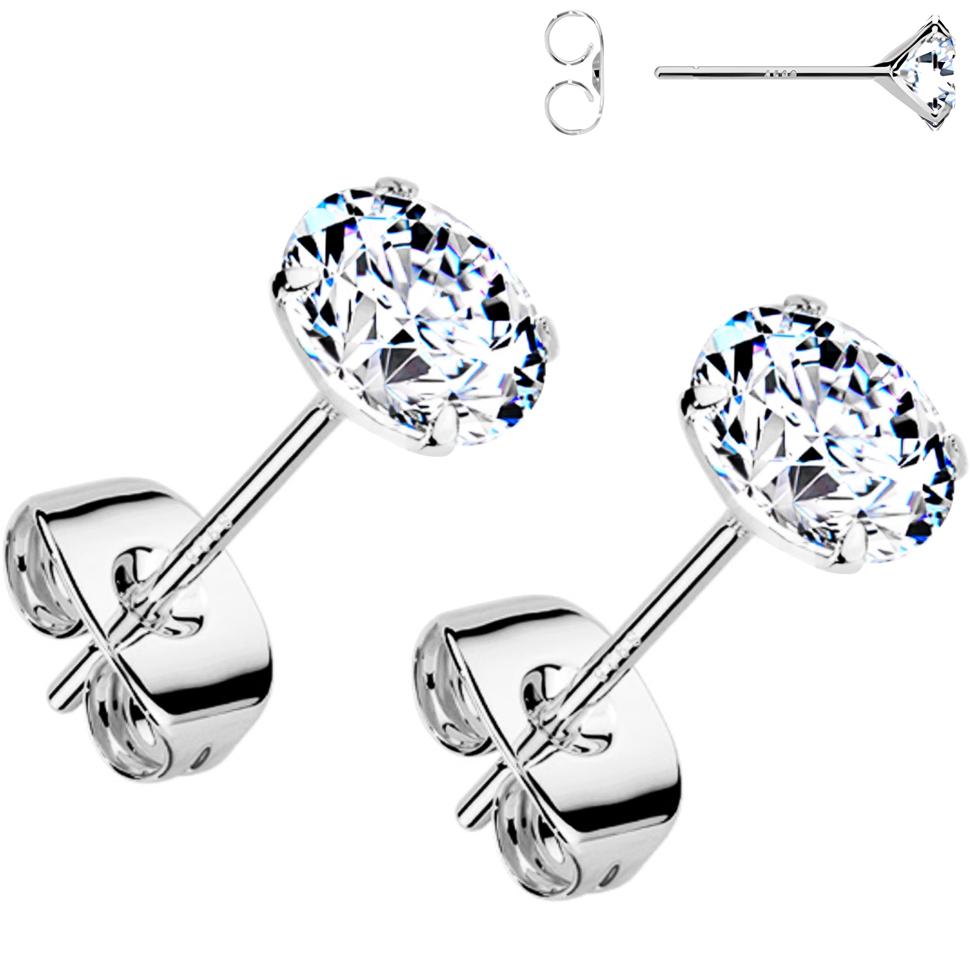 925 Sterling Silver CZ Stud Earrings 3mm to 8mm