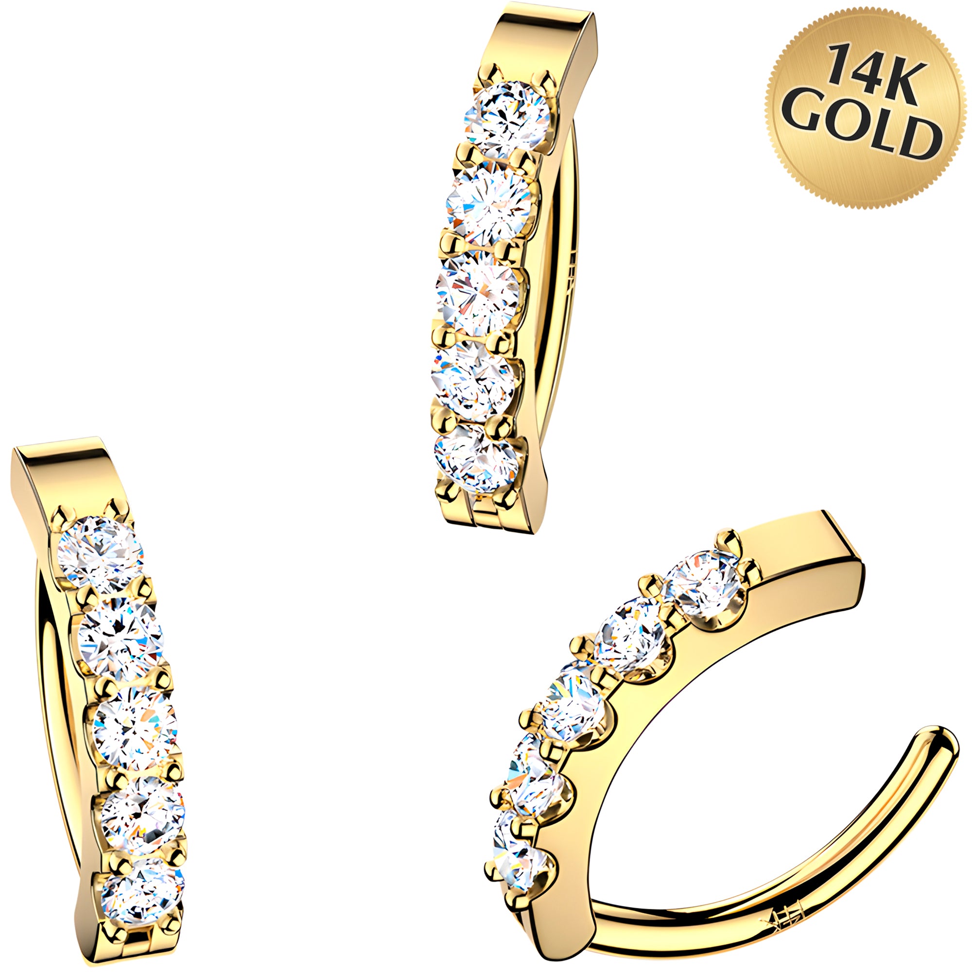 Body Candy Solid 14k Gold Clear Cubic Zirconia Hinged Clicker Belly Ring