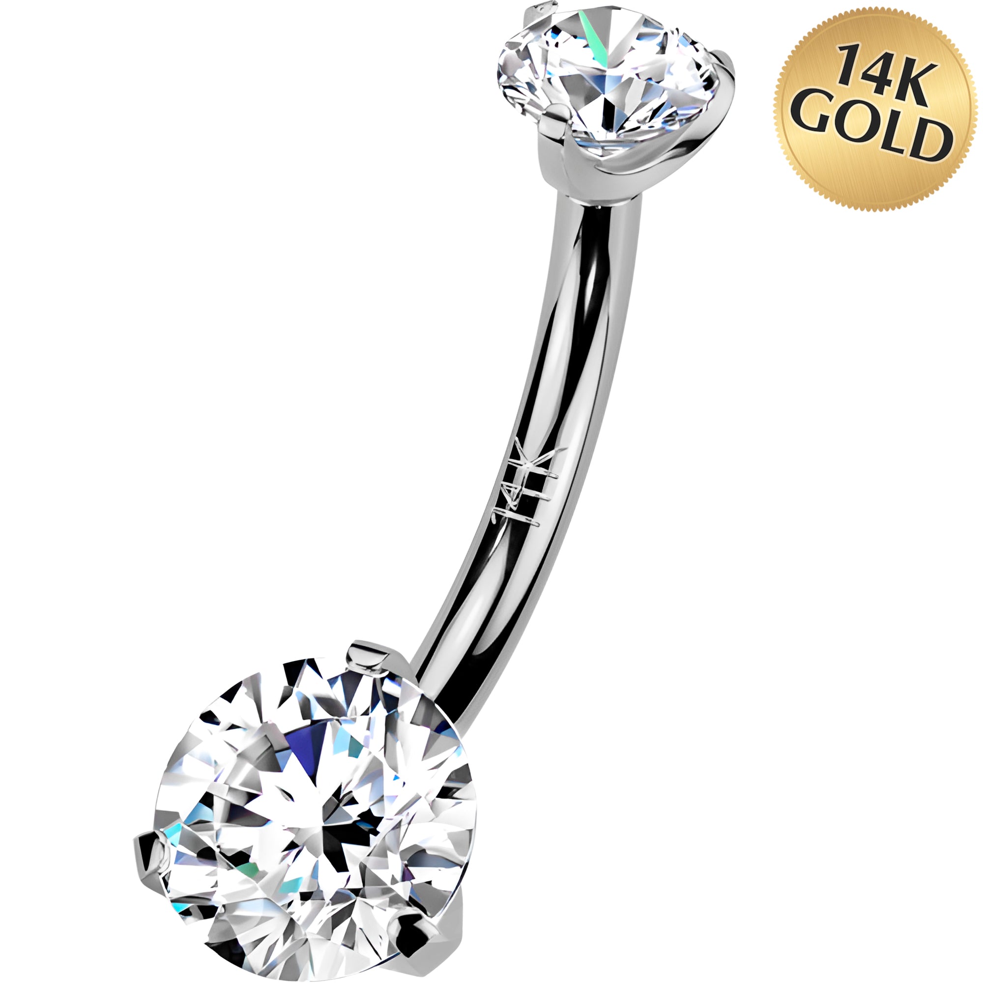 Solid 14k Gold Internally Threaded Double Cubic Zirconia Belly Ring