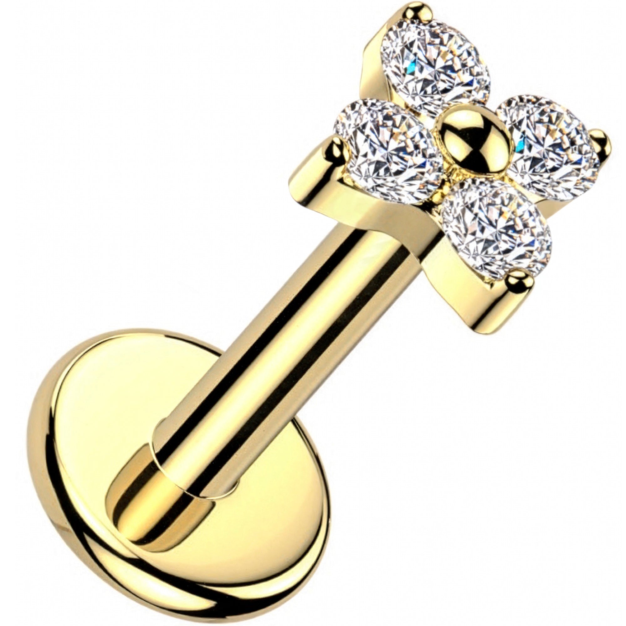 16G Implant Grade Titanium Internally Threaded 4-Petal CZ Flower Flat Back Earring