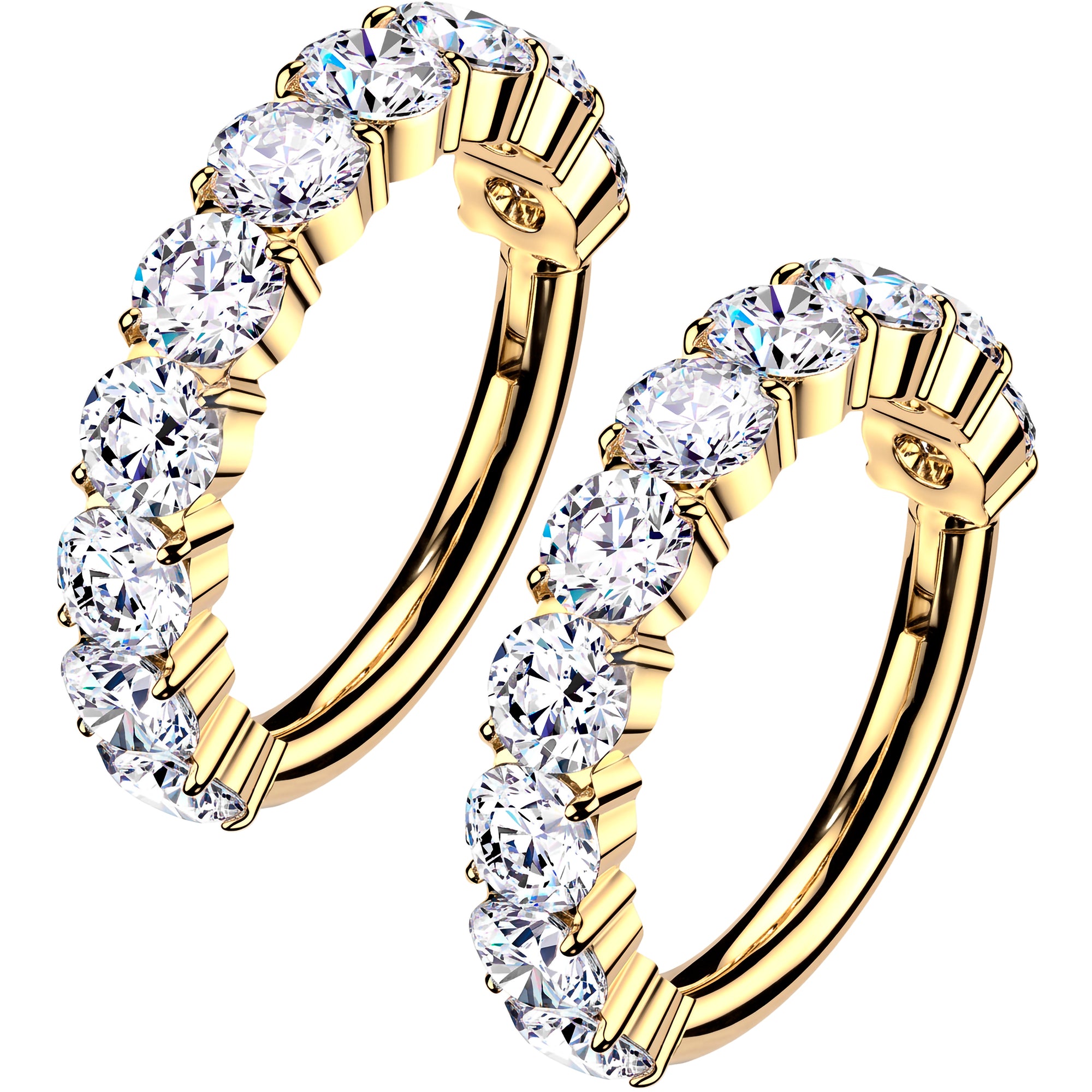24k Gold Plated Implant Grade Titanium Hinged Segment Moissanite Hoop Earrings