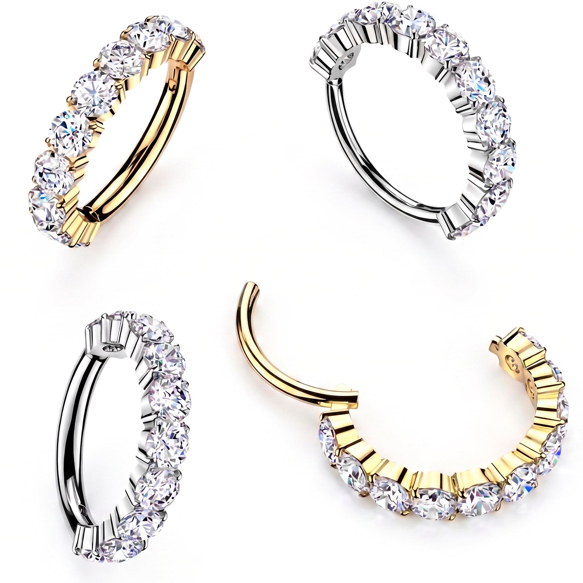 24k Gold Plated Implant Grade Titanium Hinged Segment Moissanite Hoop Earrings