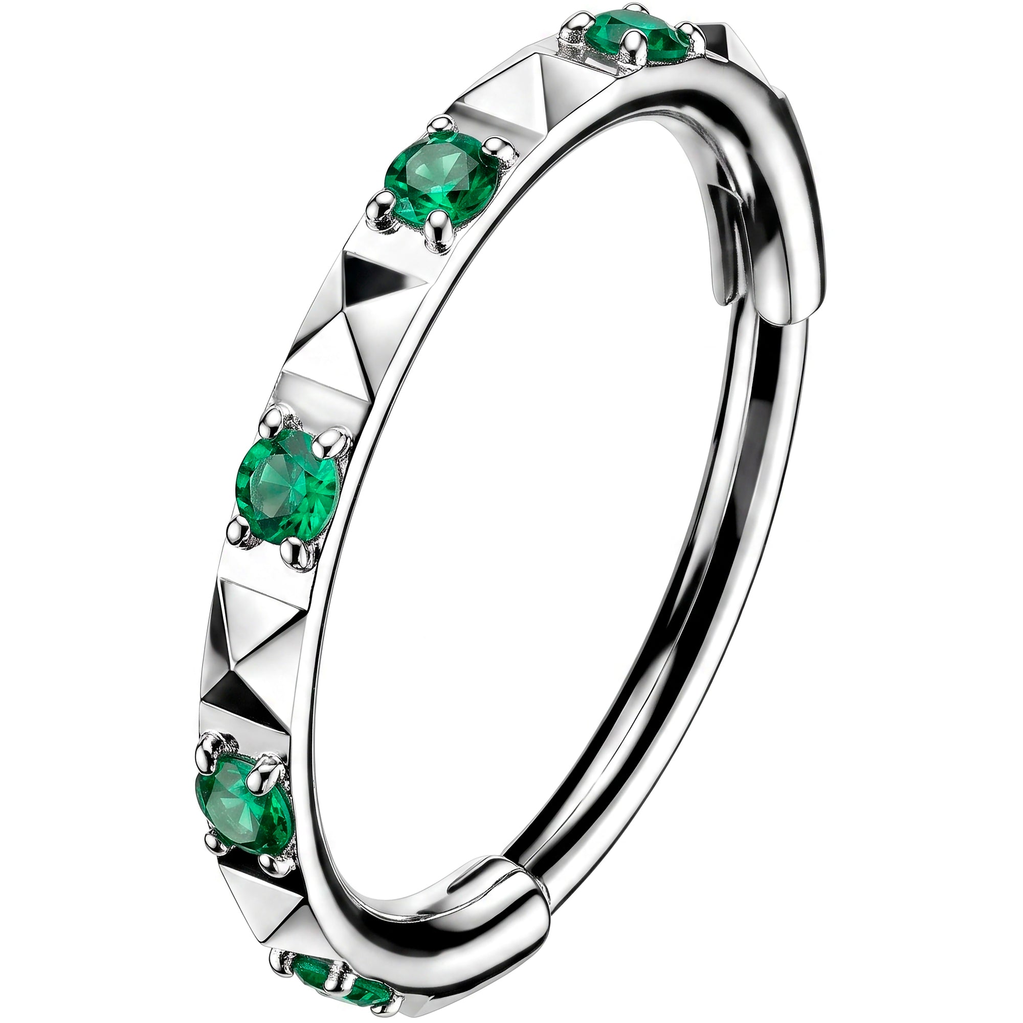 Implant Grade Titanium Hinged Segment CZ Pyramid Hoop Earring