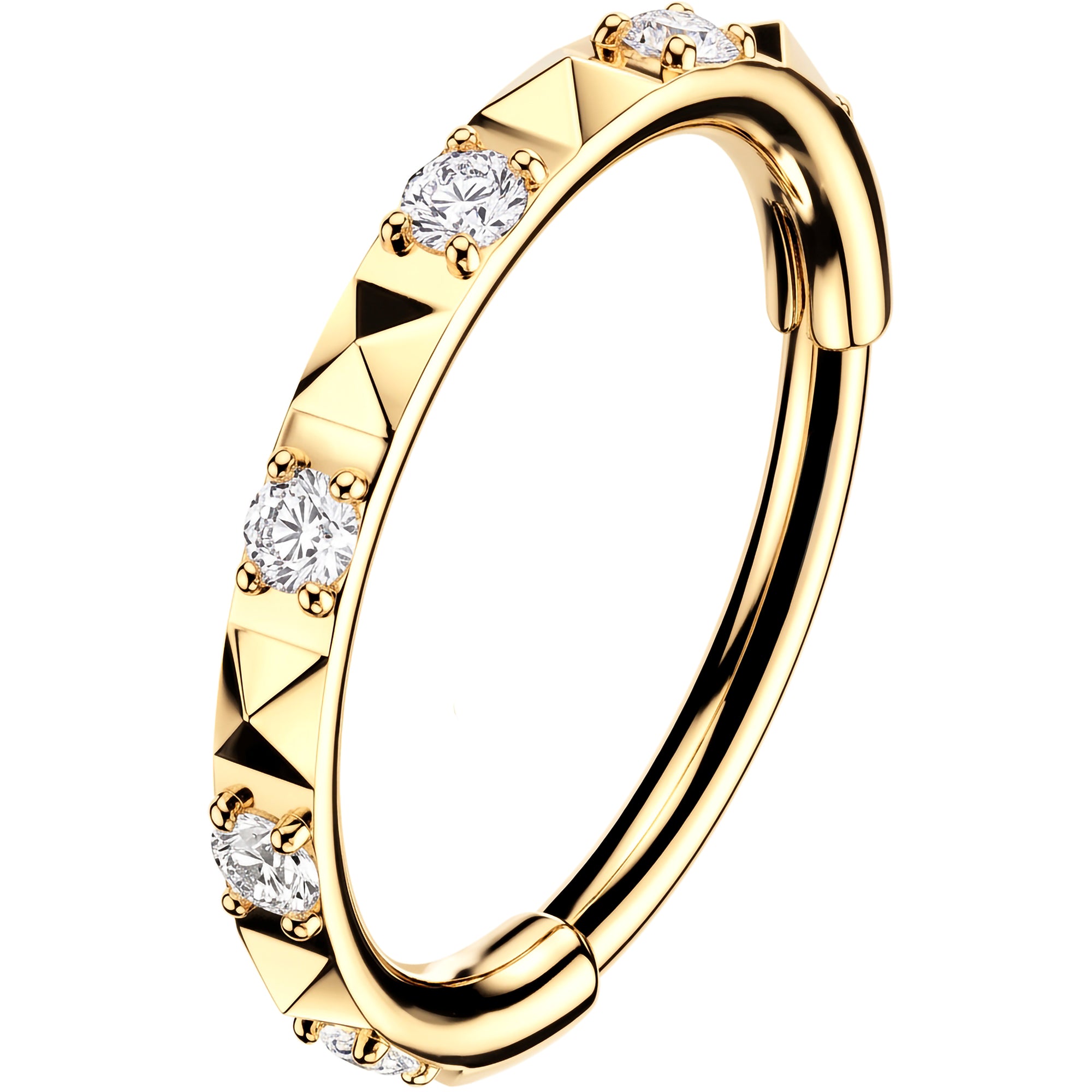 Implant Grade Titanium Hinged Segment CZ Pyramid Hoop Earring