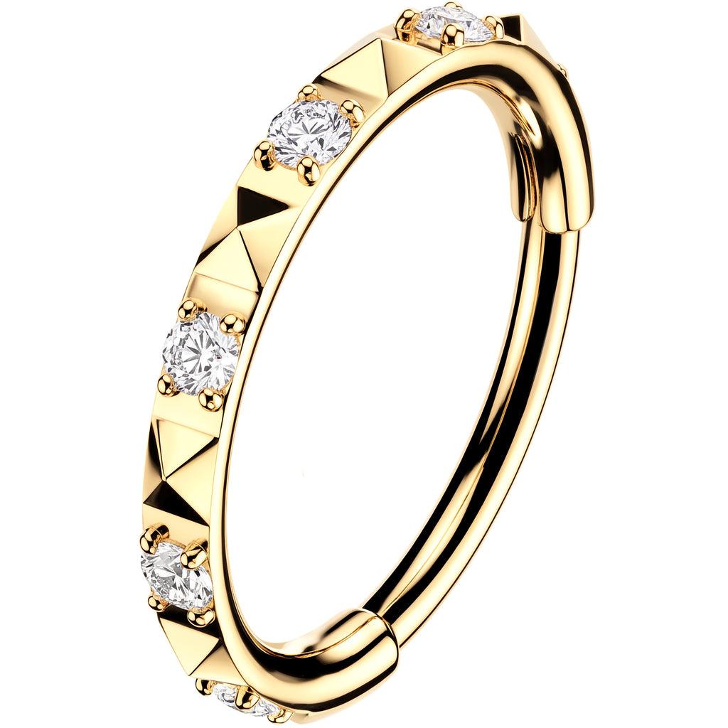 Implant Grade Titanium Hinged Segment CZ Pyramid Hoop Earring
