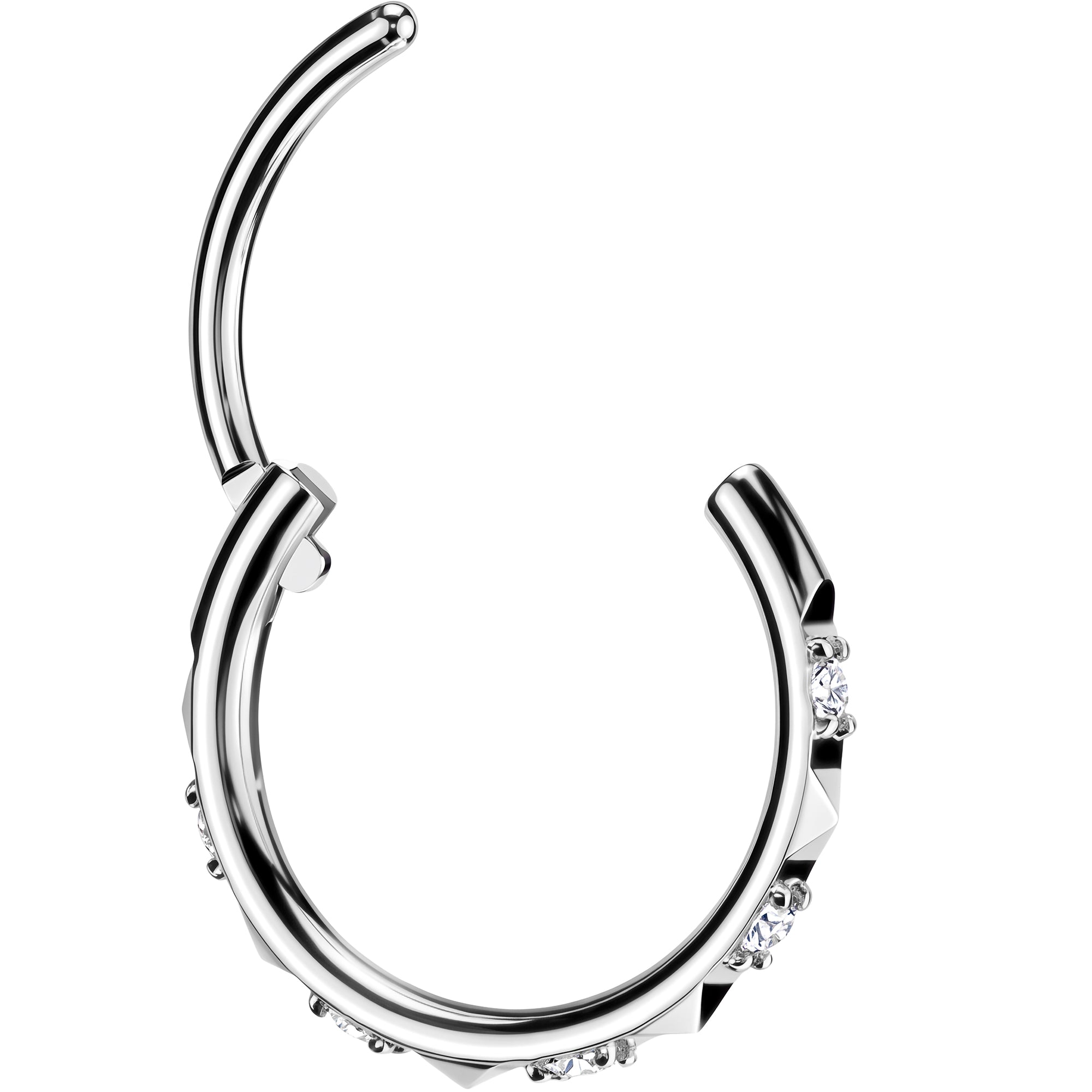 Implant Grade Titanium Hinged Segment CZ Pyramid Hoop Earring