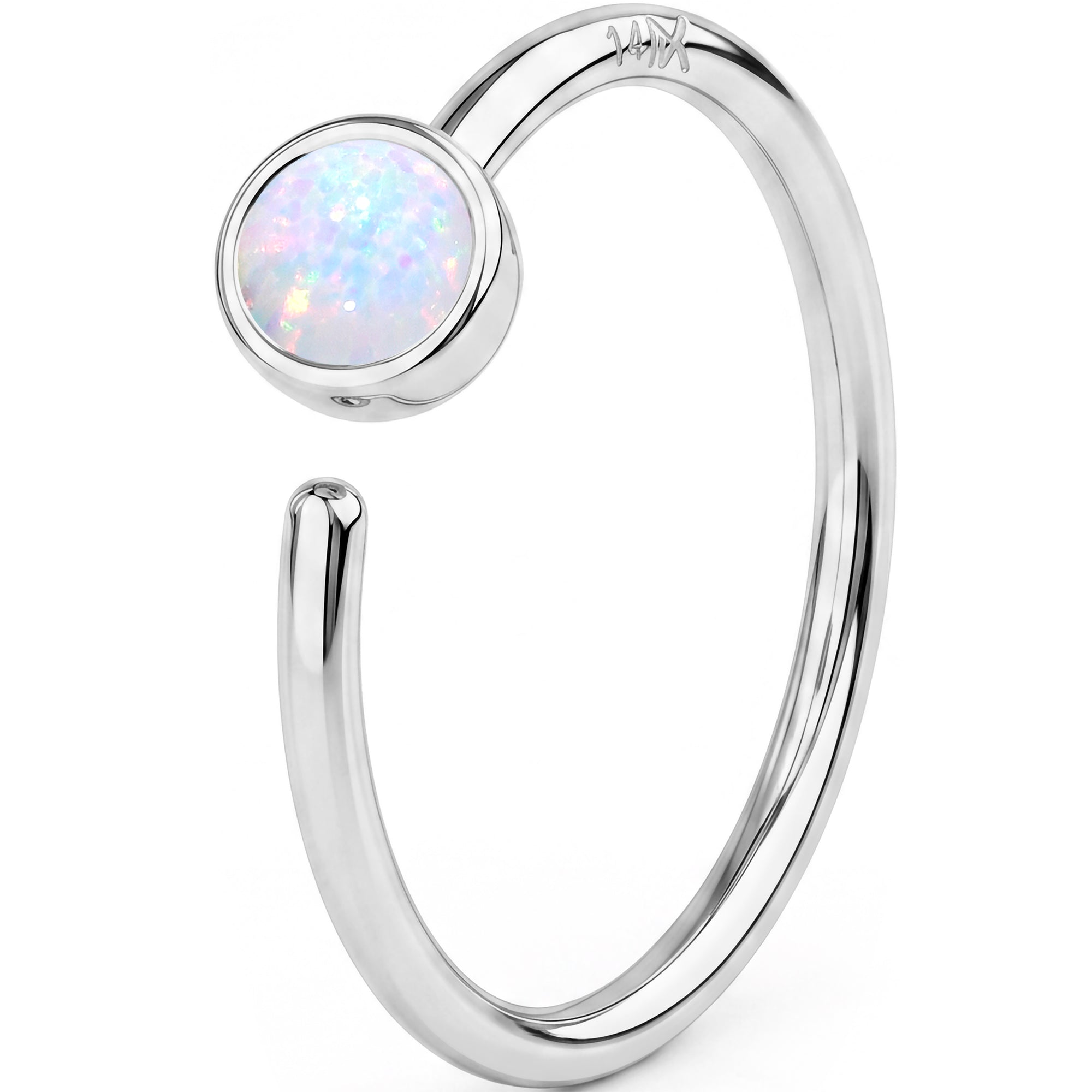 14k Solid Gold Bendable Nose Hoop 20G 5/16 with Bezel Synthetic Opal