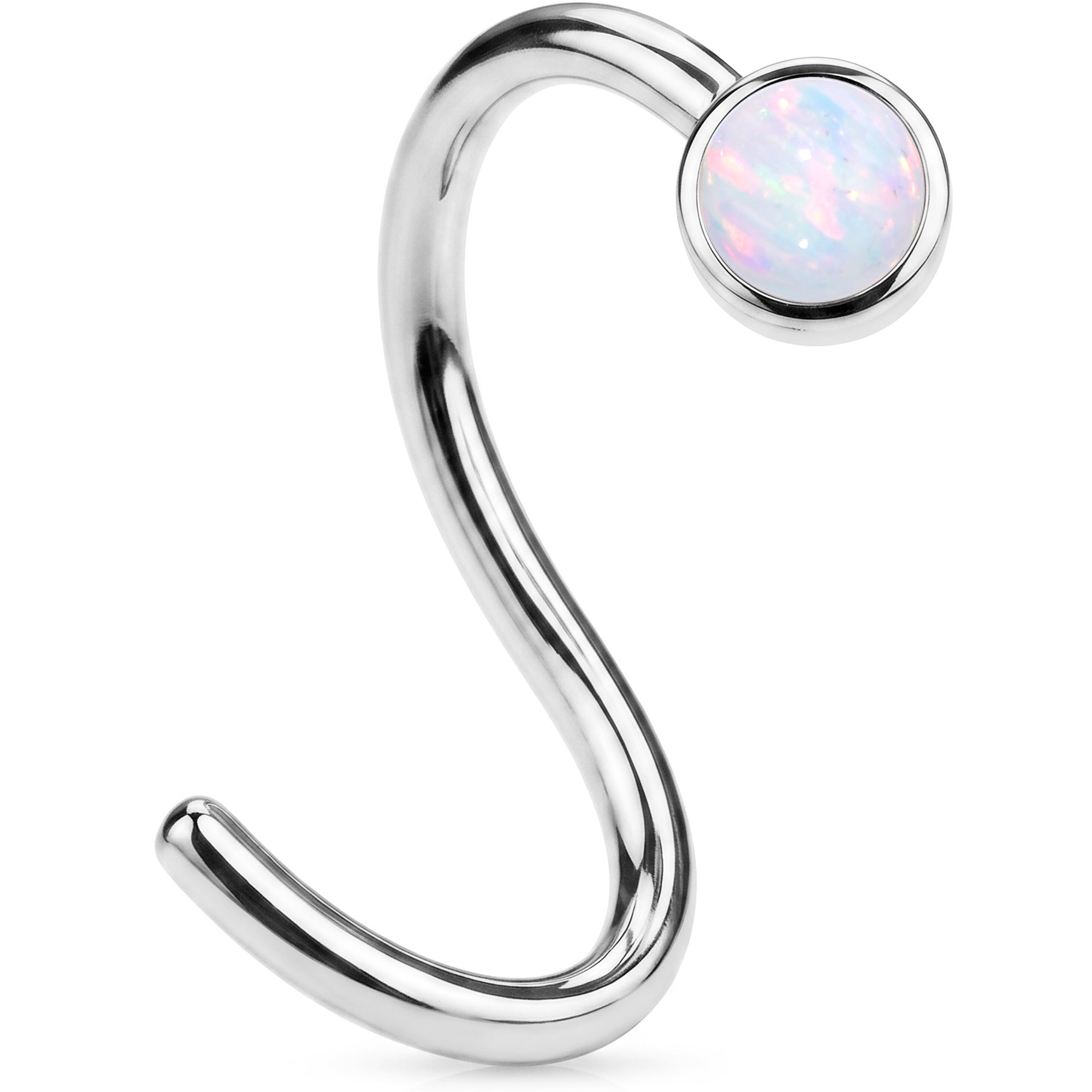 14k Solid Gold Bendable Nose Hoop 20G 5/16 with Bezel Synthetic Opal