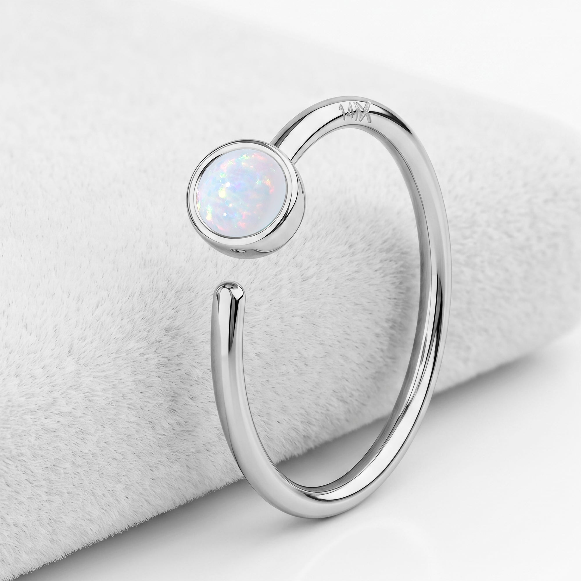14k Solid Gold Bendable Nose Hoop 20G 5/16 with Bezel Synthetic Opal
