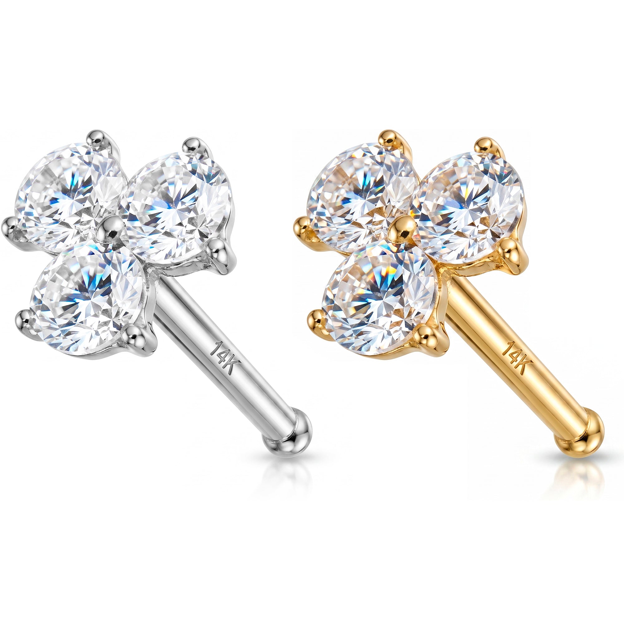20G 14k Solid Gold CZ Trio Nose Bone