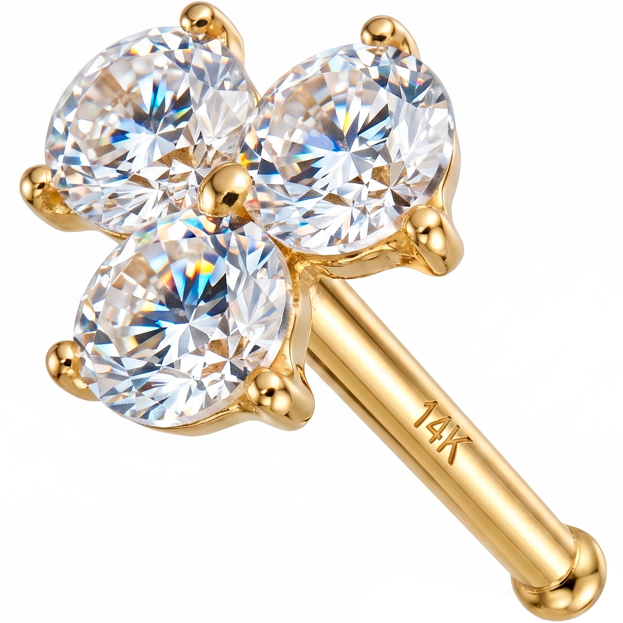 20G 14k Solid Gold CZ Trio Nose Bone