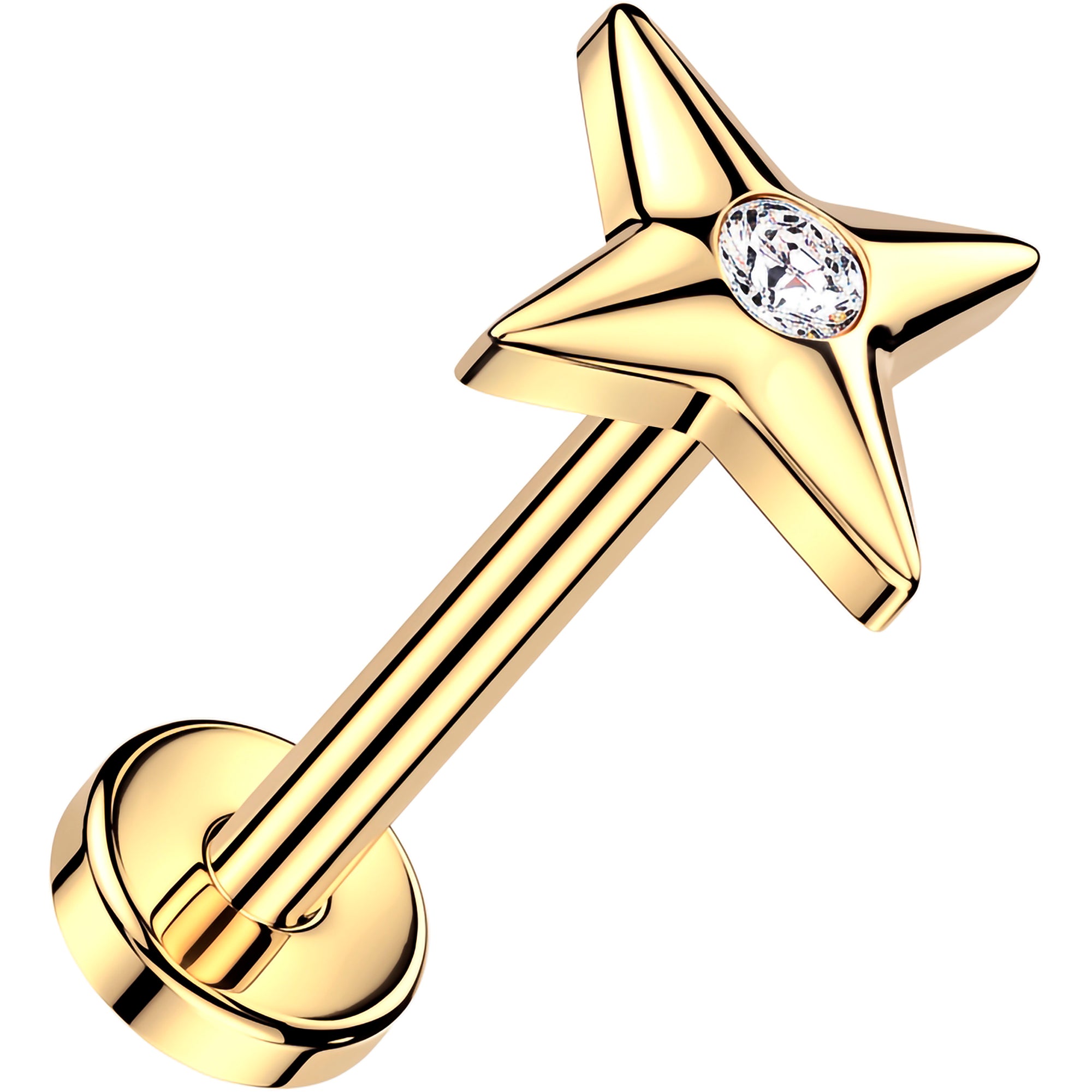 20G 14k Yellow Gold Lab Grown Diamond Bar Threadless Push In Flat Back Earring
