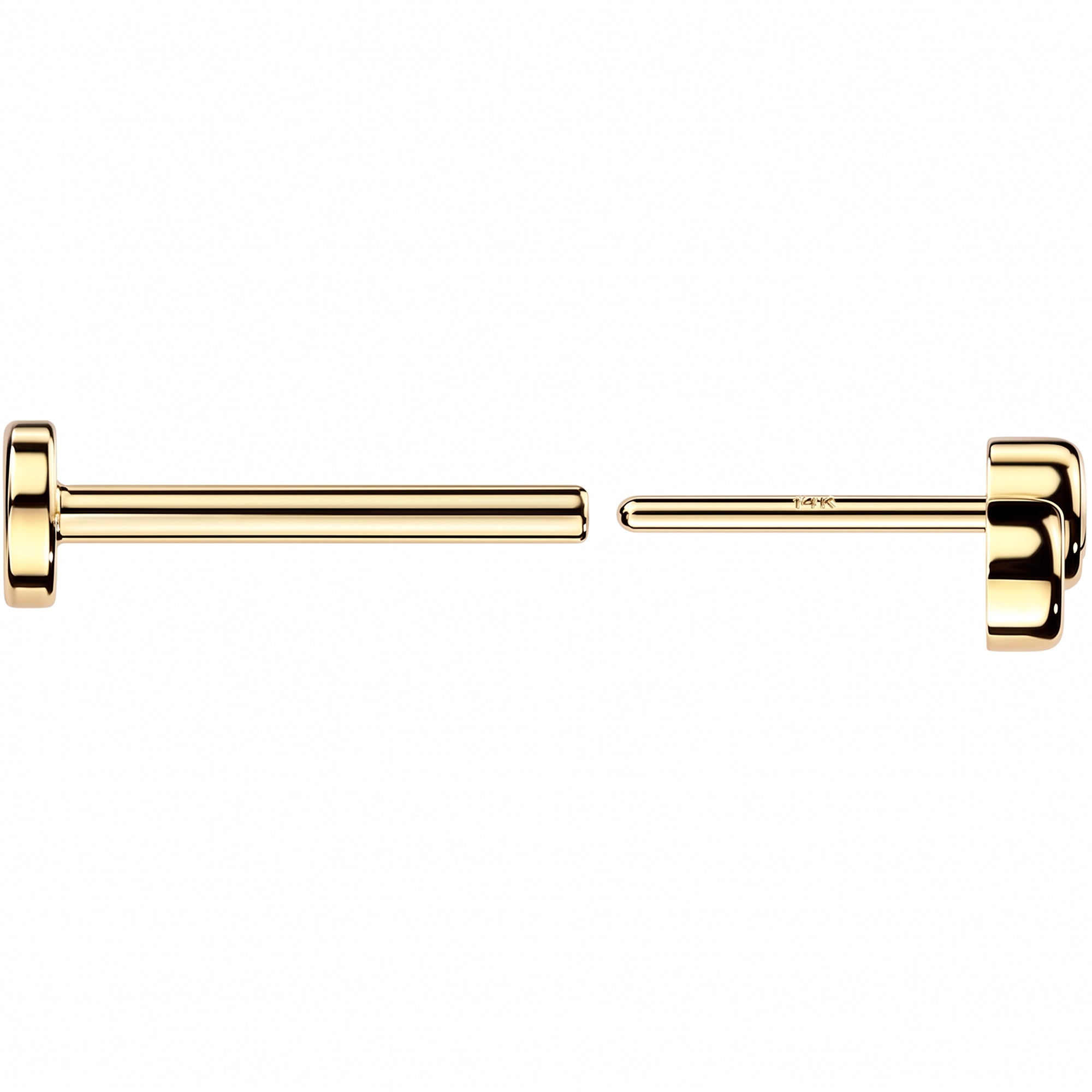 20G 14k Yellow Gold Curve Trio Lab Grown Diamond Curved Threadless Push In Flat Back Earring