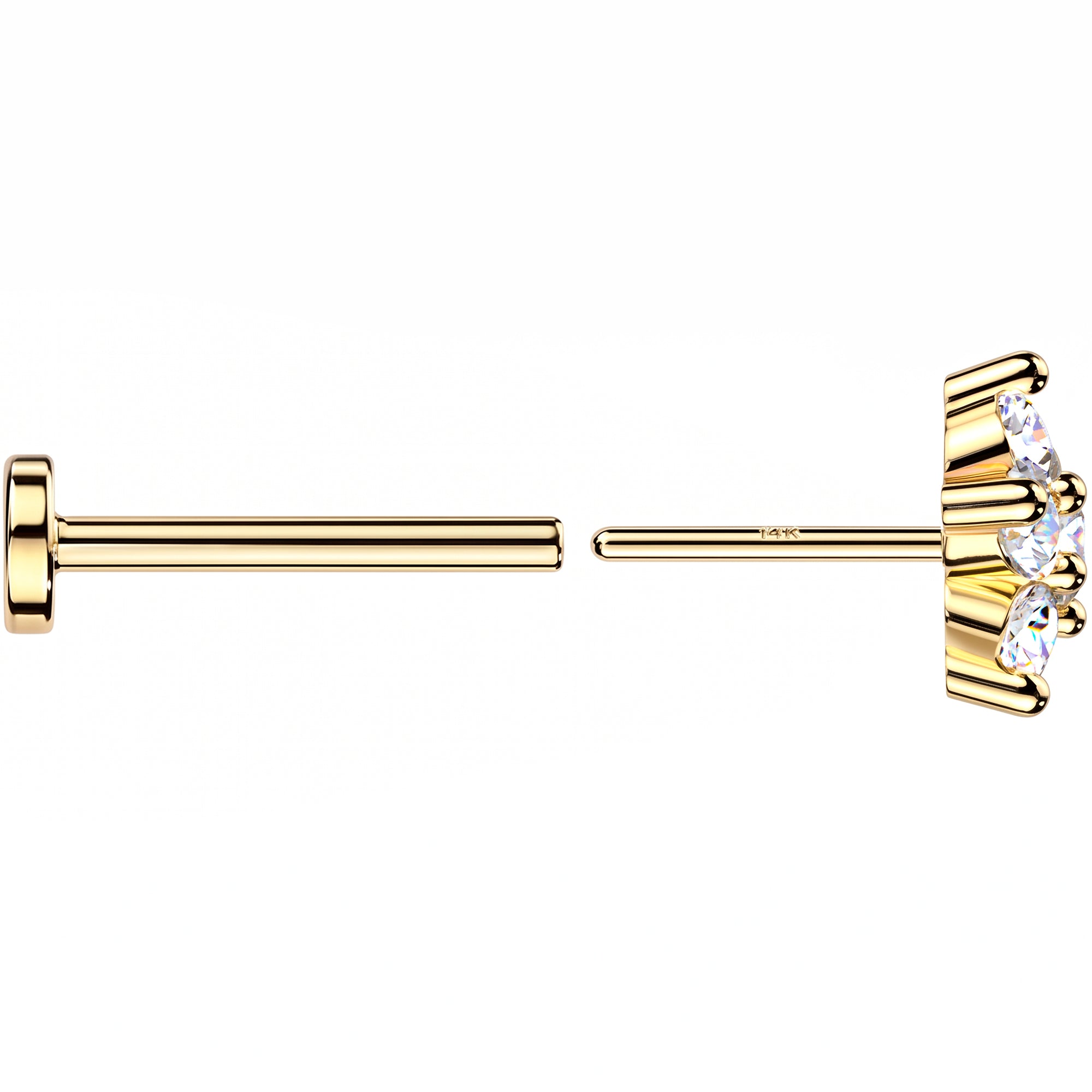 20G 14k Yellow Gold Flower Lab Grown Diamond Threadless Push In Flat Back Earring