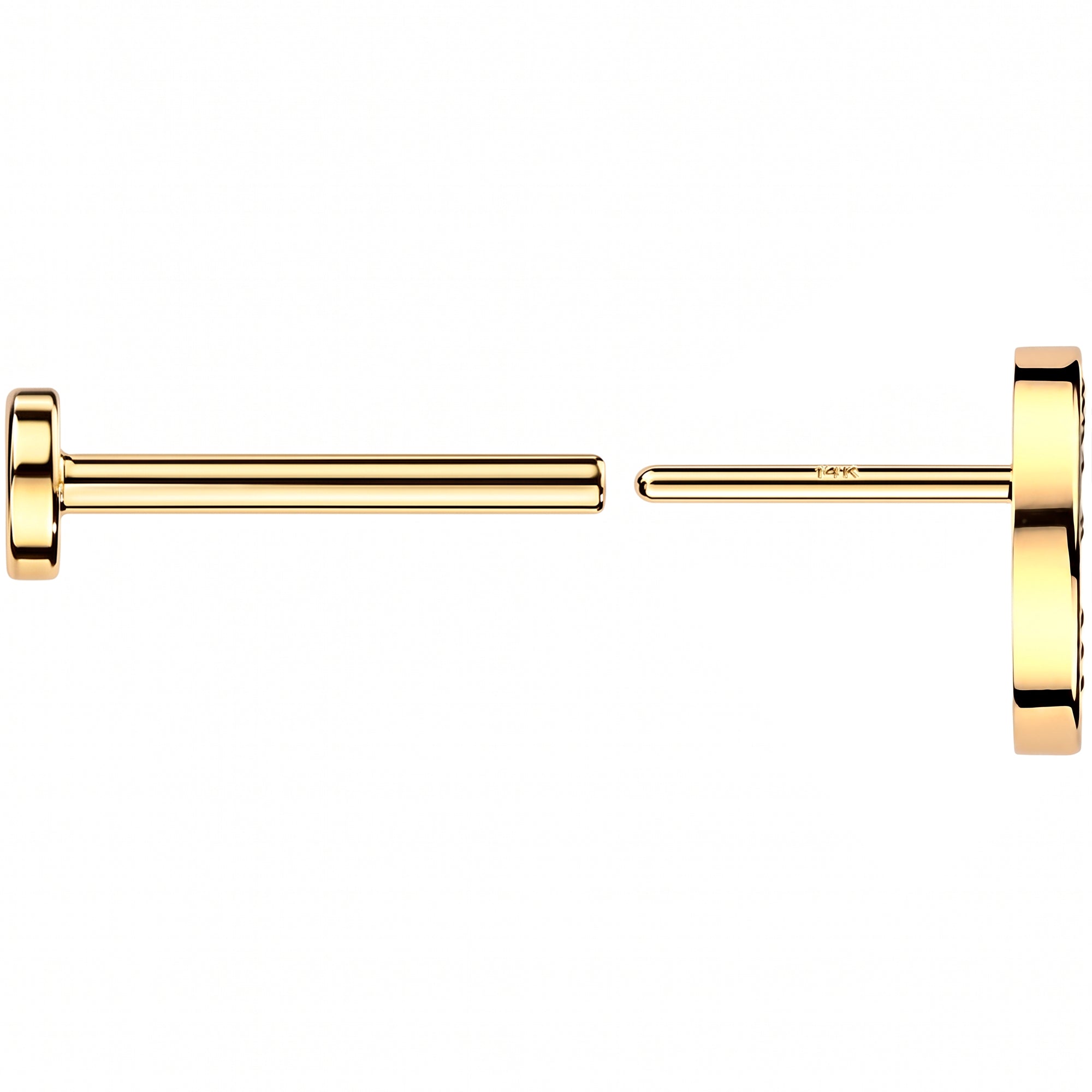 20G 14k Yellow Gold Crescent Moon Lab Grown Diamond Threadless Push In Flat Back Earring