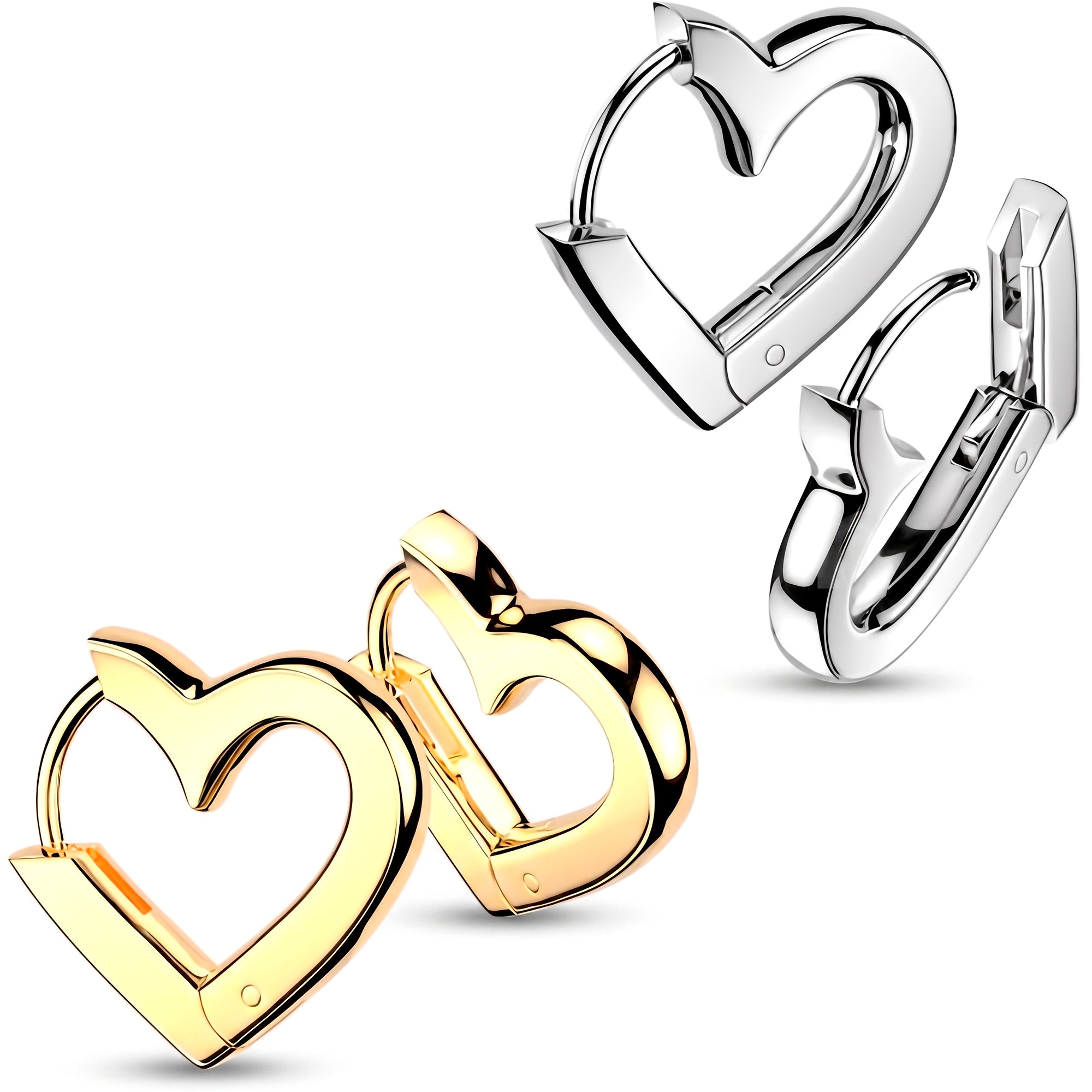 Surgical Steel Heart Huggie Clicker Hoop Earrings