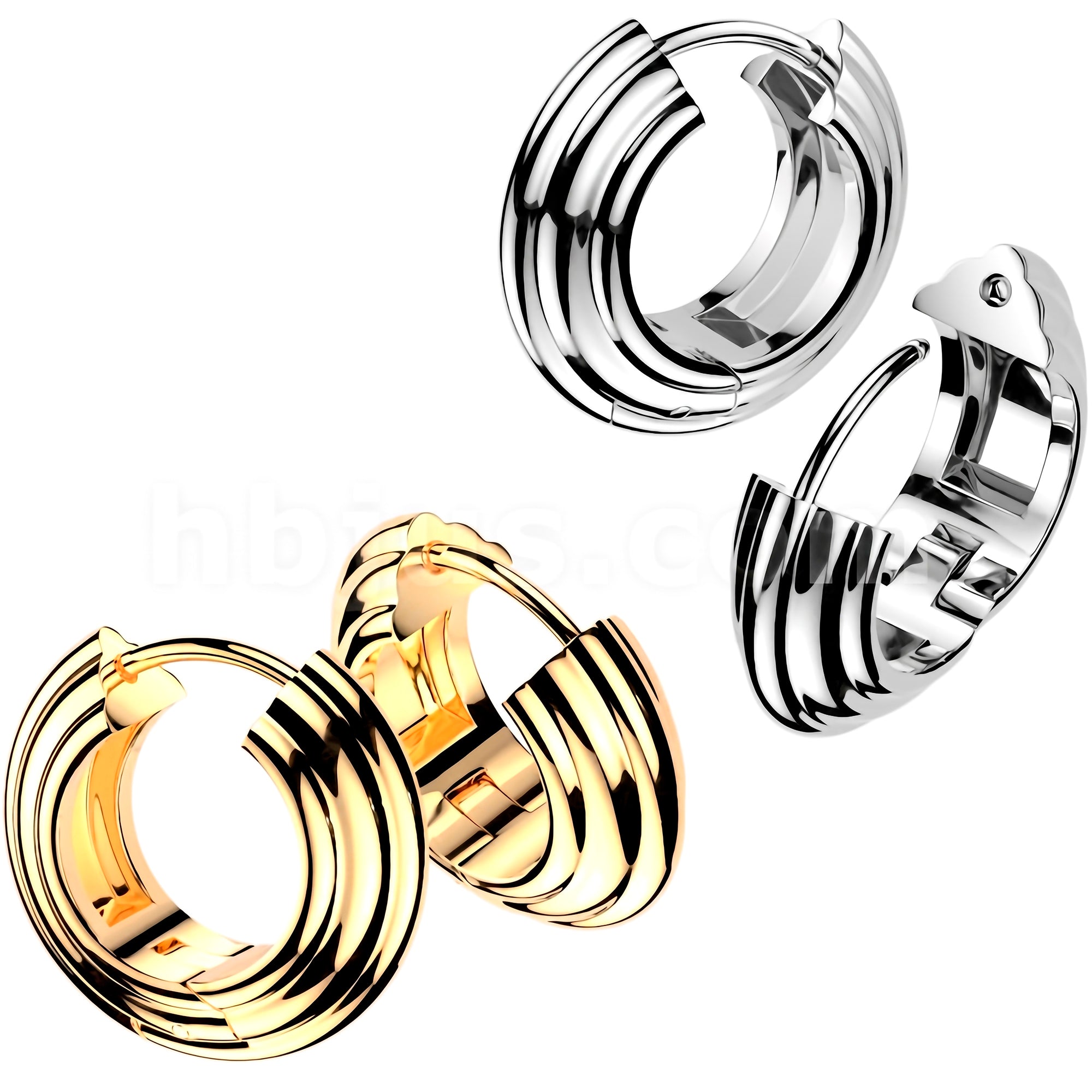 Surgical Steel Layerd Huggie Clicker Hoop Earrings