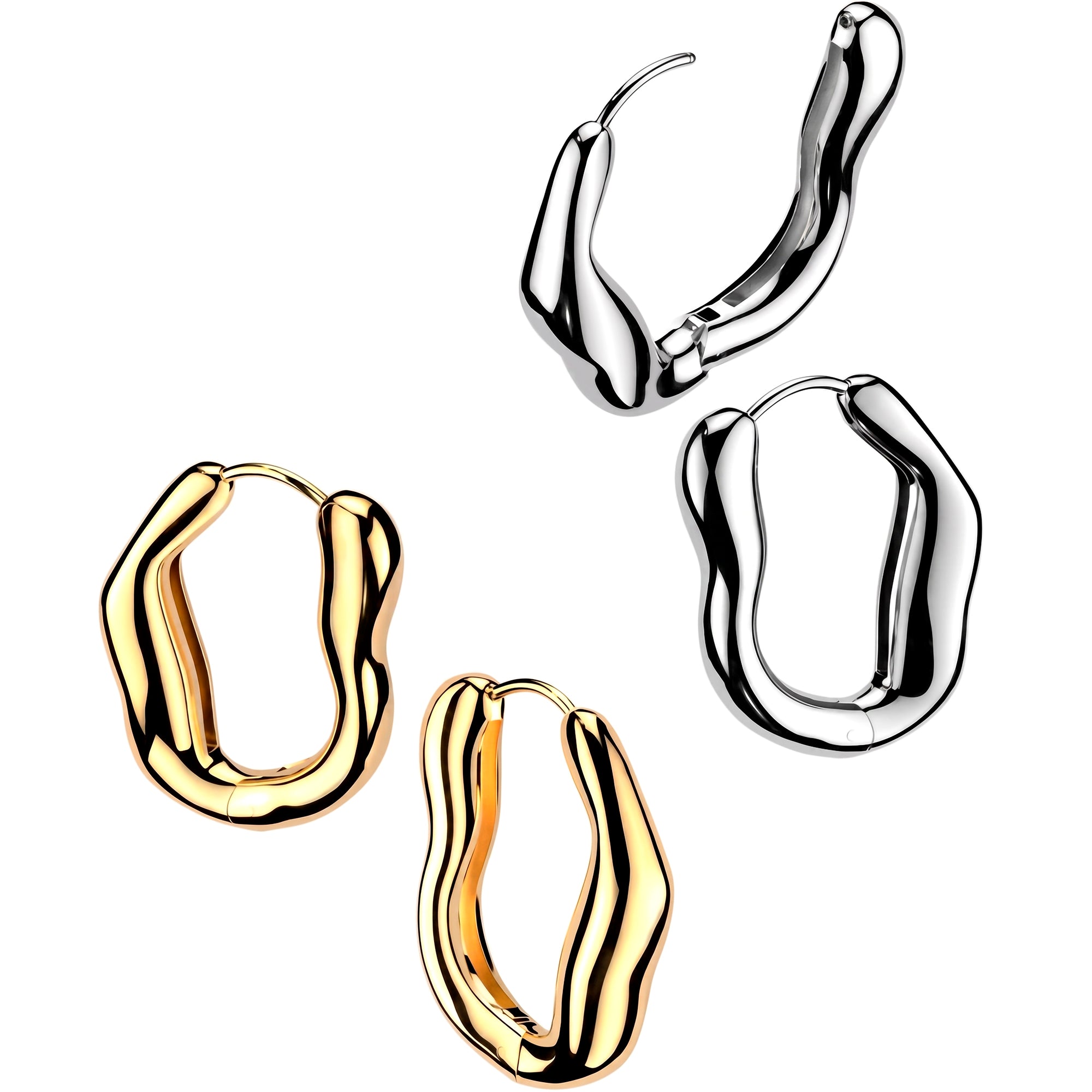 Surgical Steel Wavy Huggie Clicker Hoop Earrings