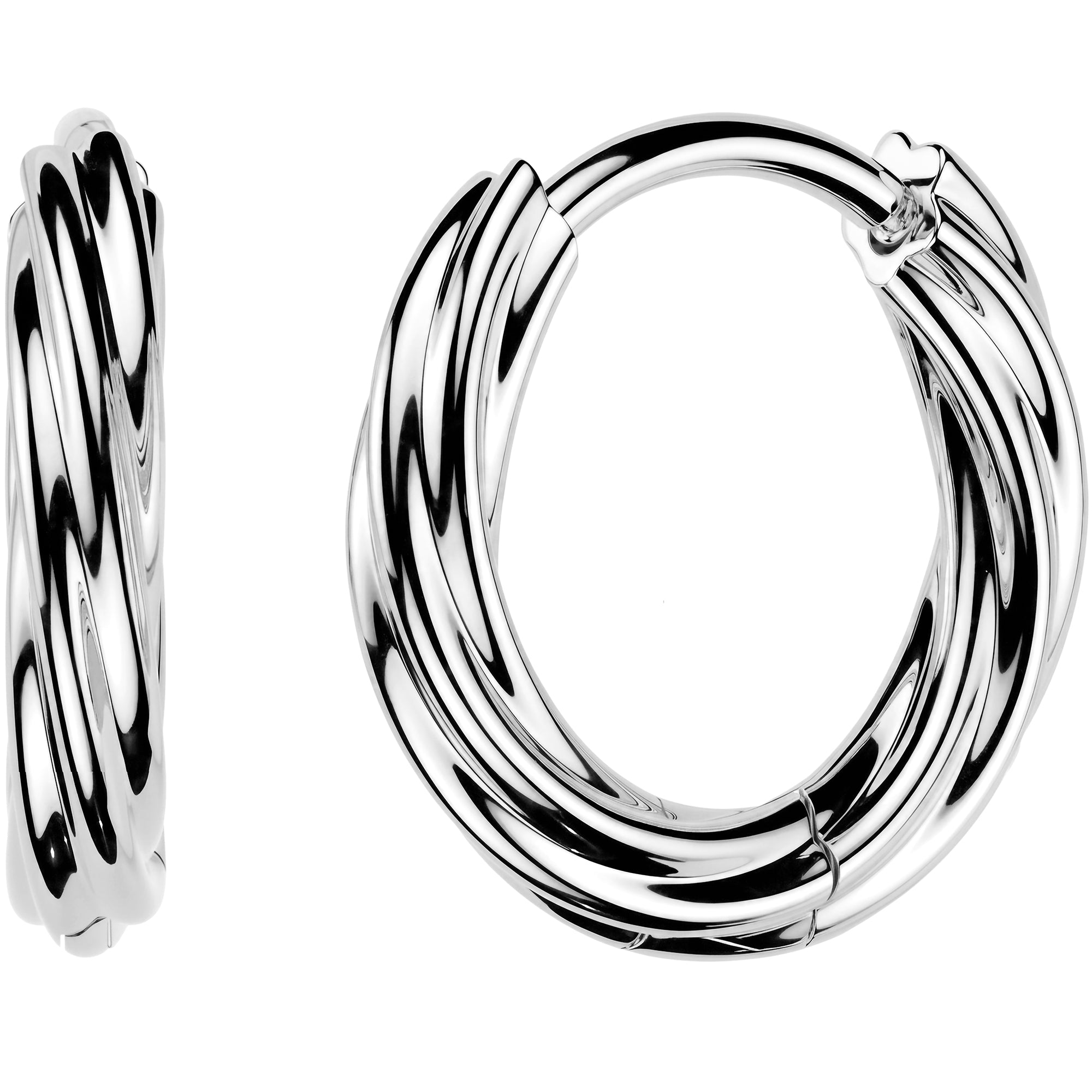 Twisted Huggie Hoop Earrings – 18G Surgical Steel Hinged Hoops