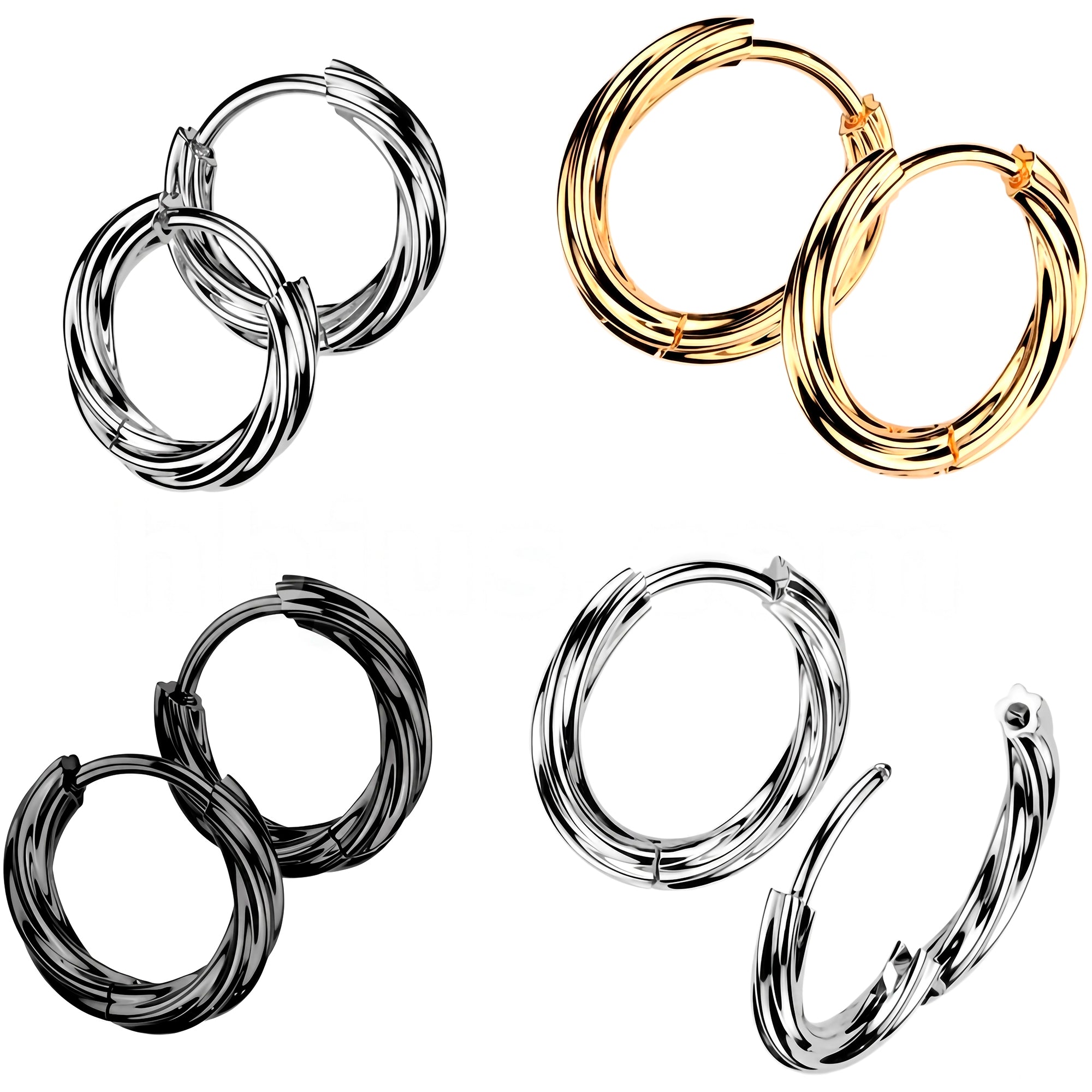 Surgical Steel Twisted Huggie Clicker Hoop Earrings