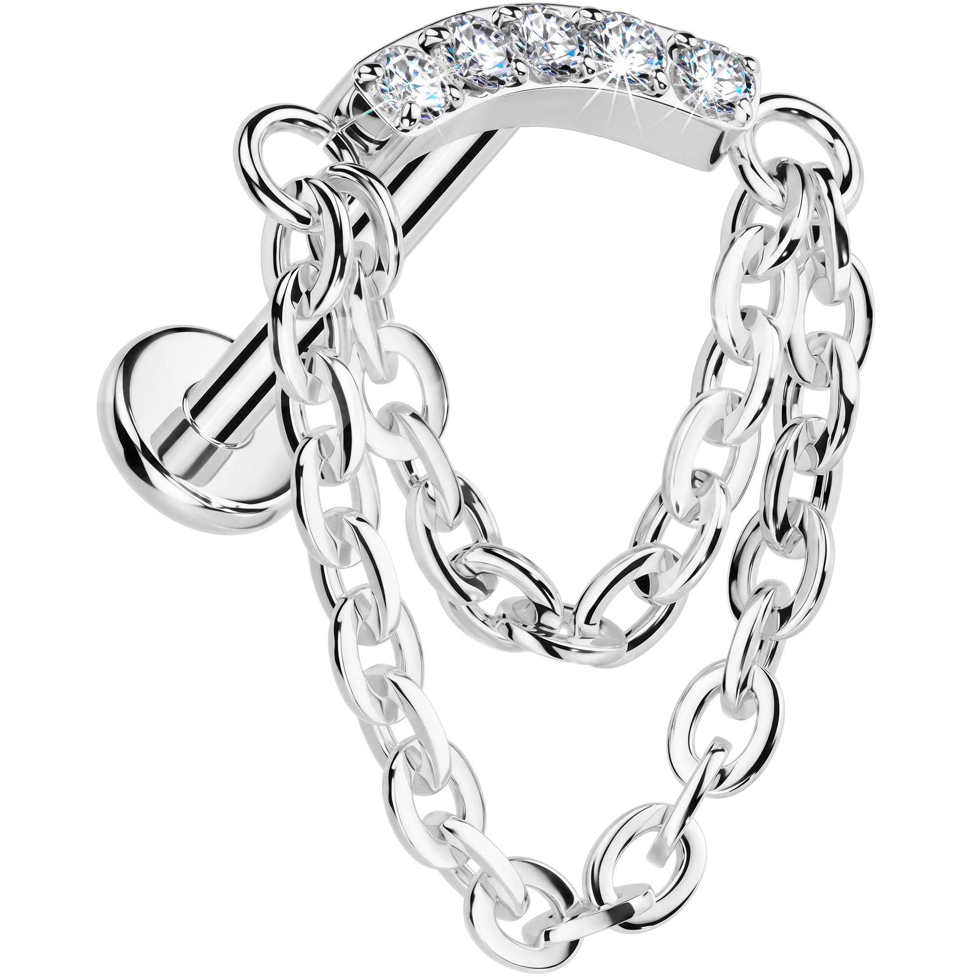 CZ Glamour Chain Titanium Threadless Dangle Hidden Helix Earring