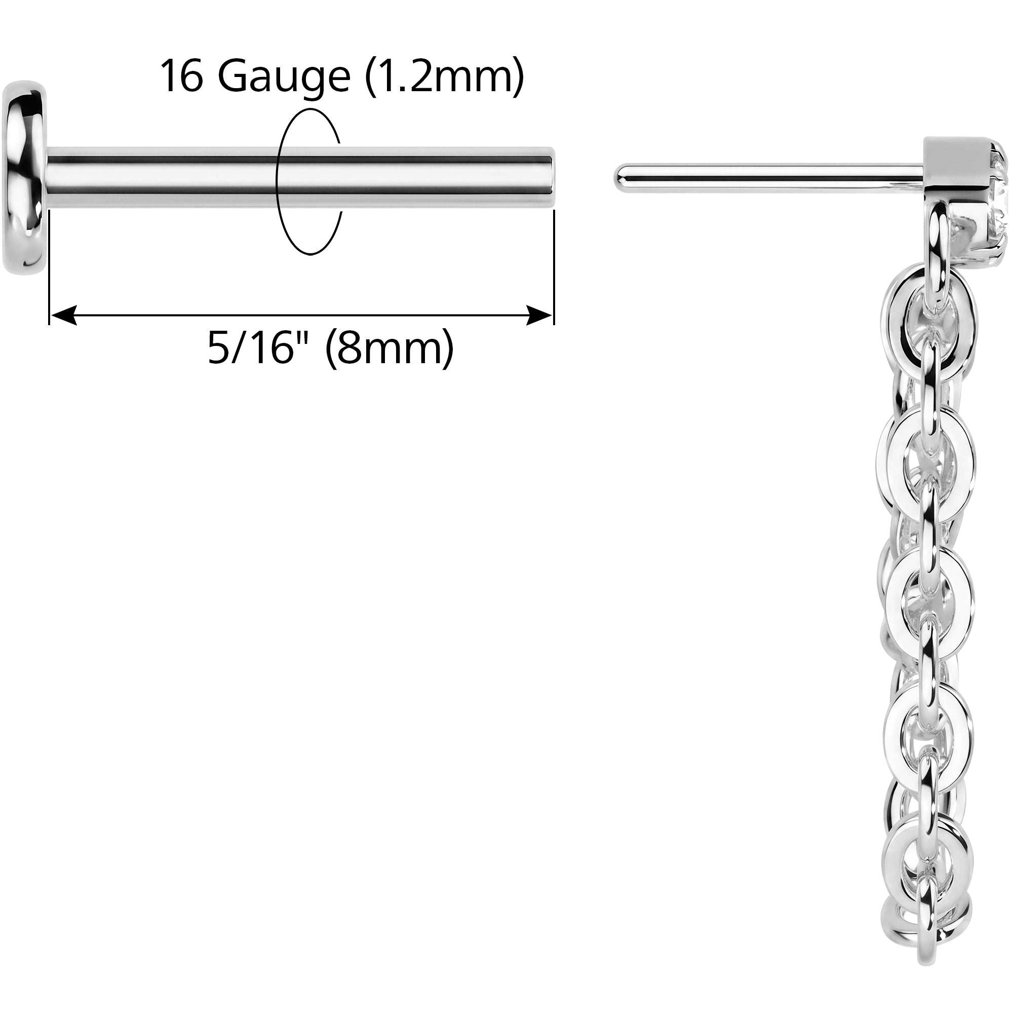 CZ Glamour Chain Titanium Threadless Dangle Hidden Helix Earring