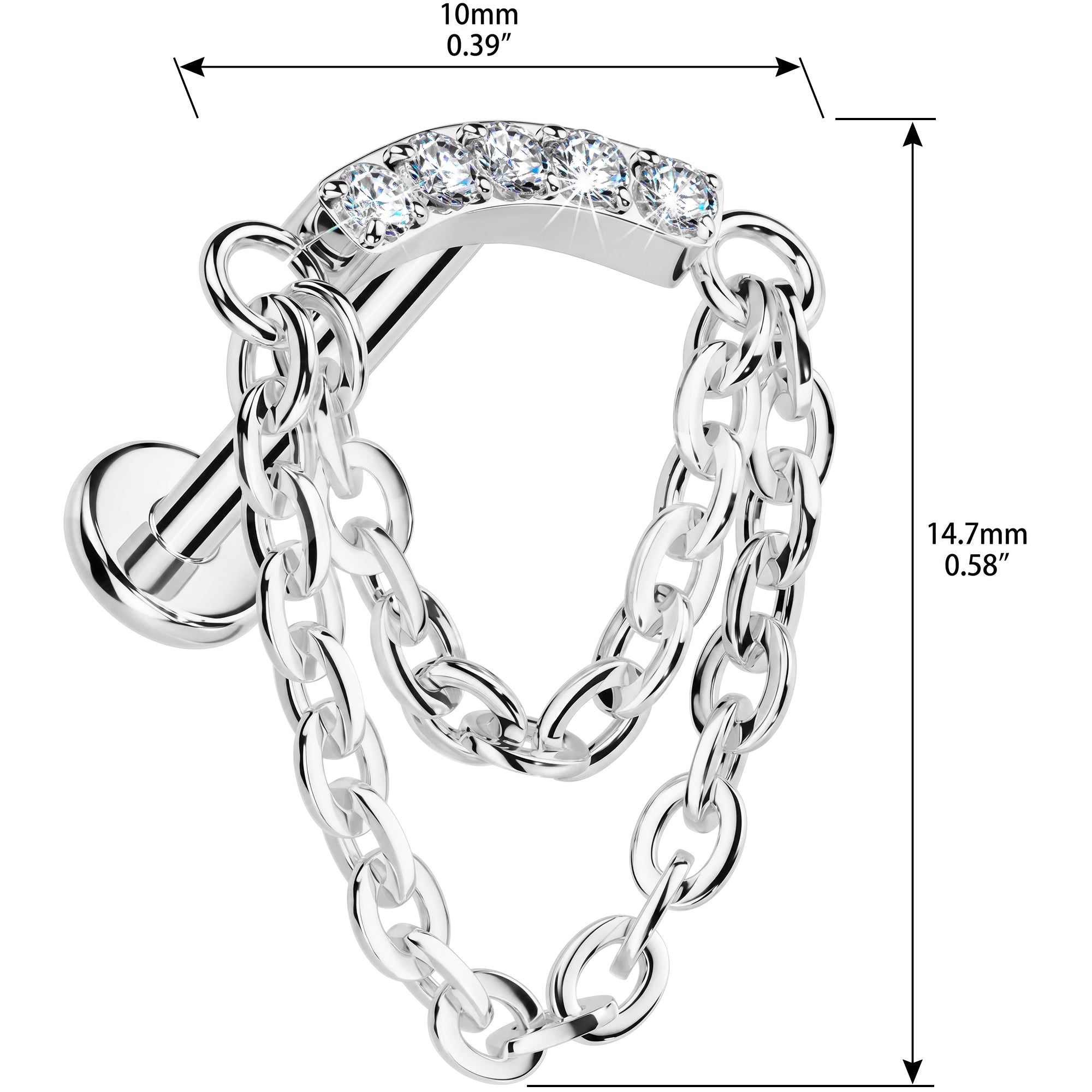CZ Glamour Chain Titanium Threadless Dangle Hidden Helix Earring