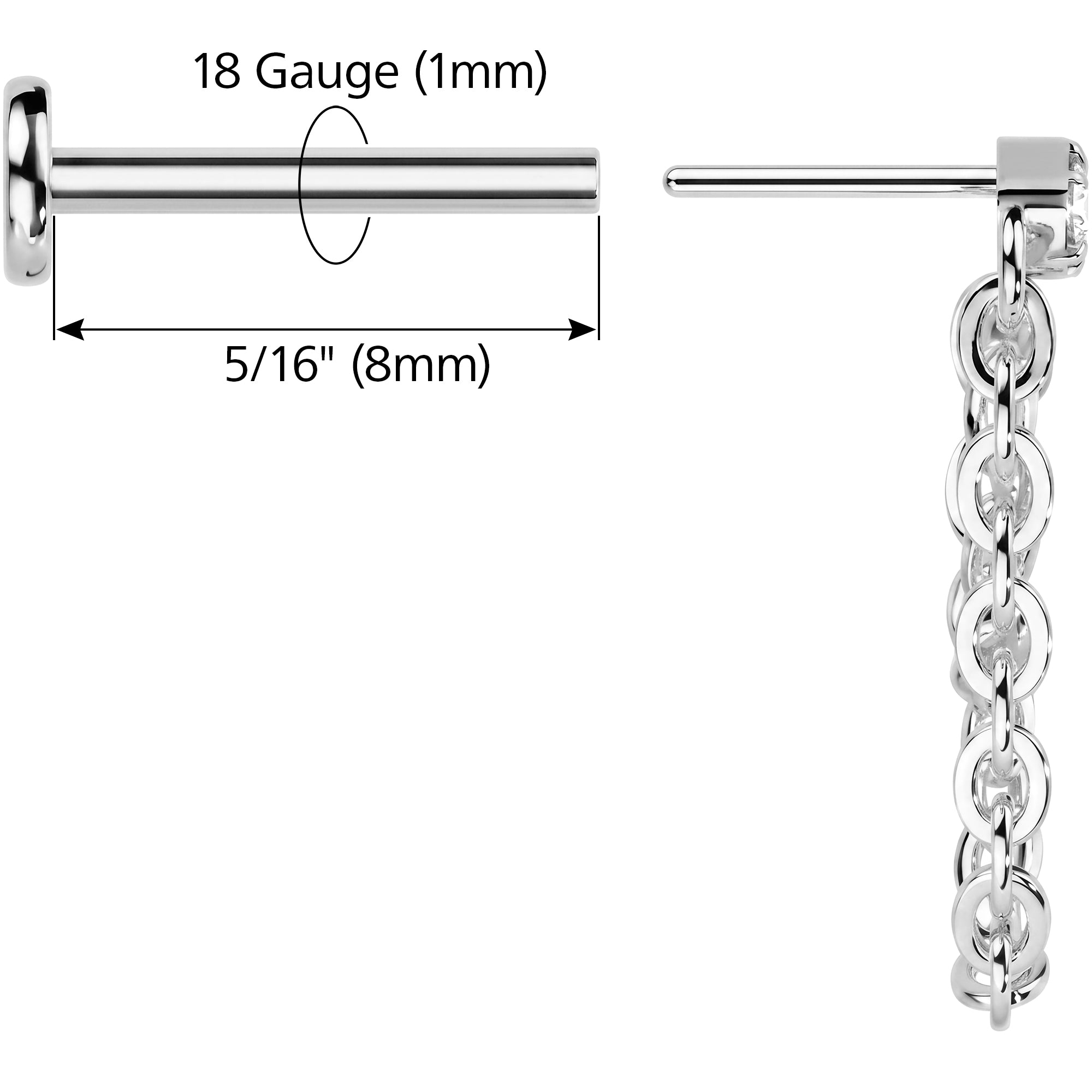 CZ Glamour Chain Titanium Threadless Dangle Hidden Helix Earring