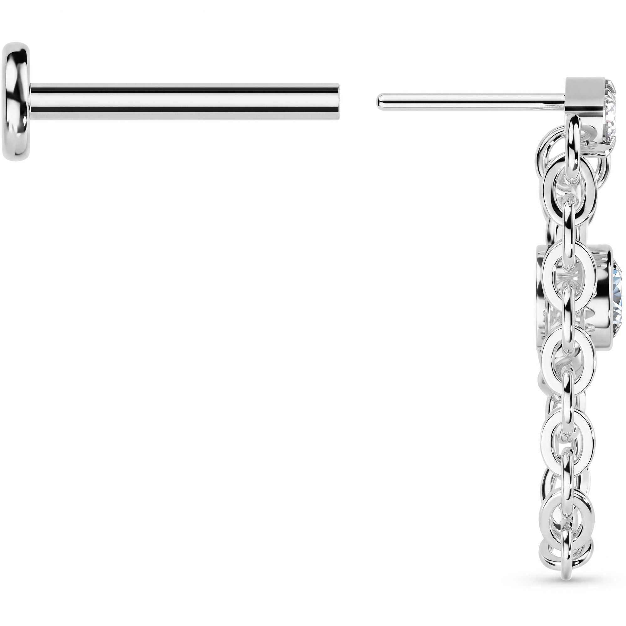 CZ Drop Link Chain Titanium Threadless Dangle Hidden Helix Earring