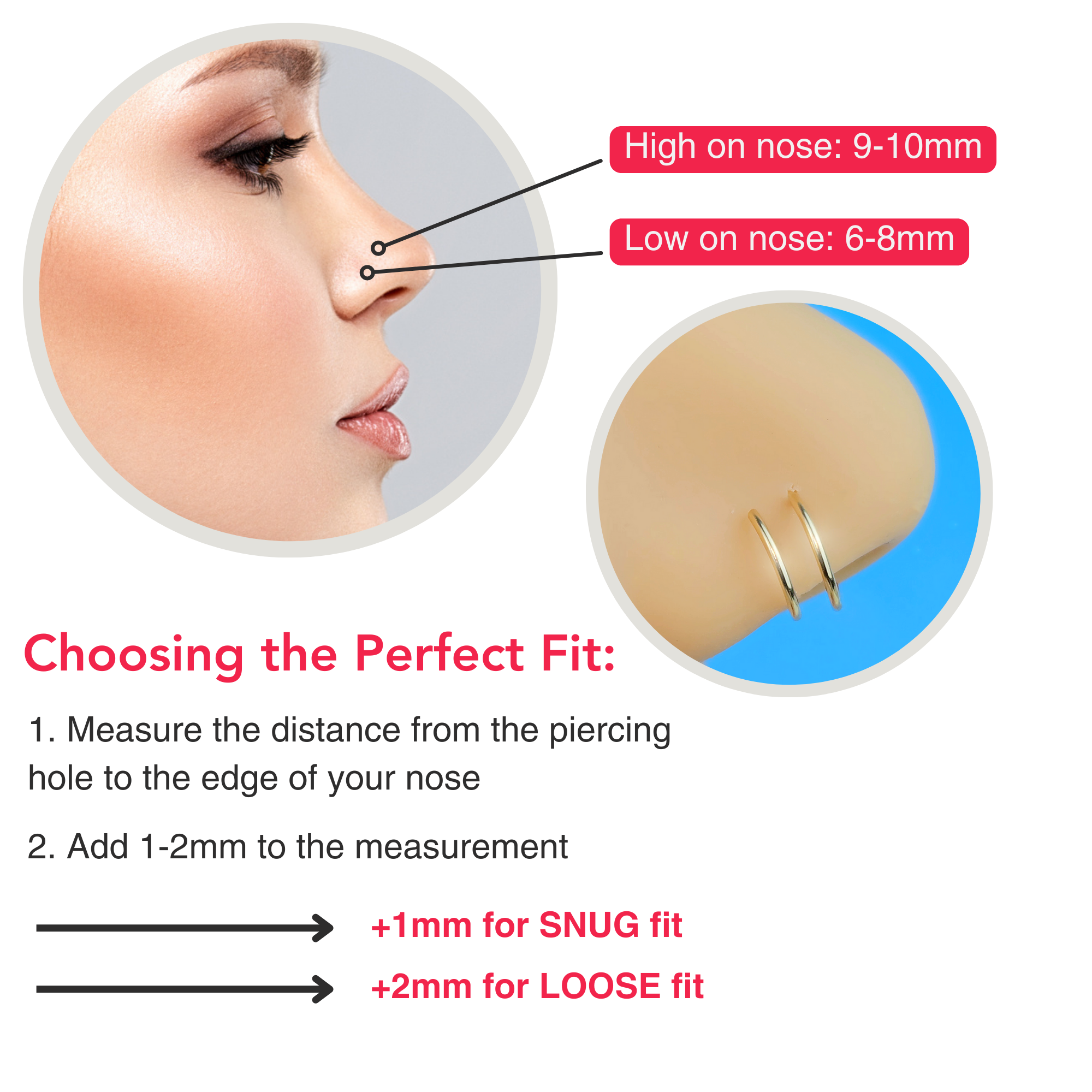 Nose stud sizing guide. | Nose stud sizes, Nose stud, Nose jewelry