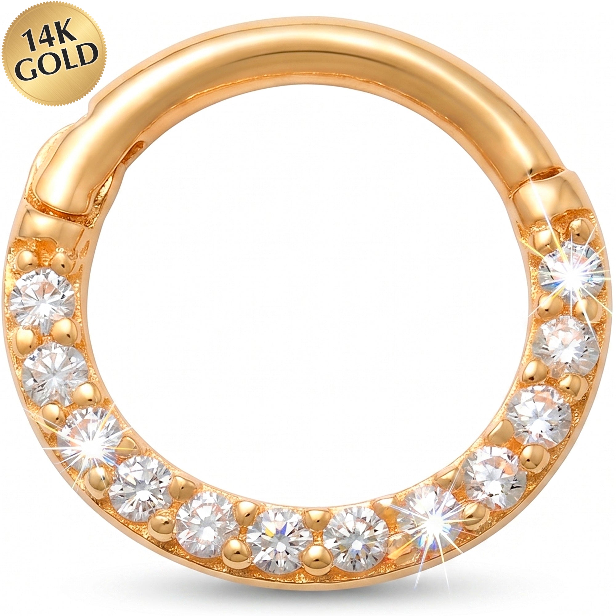 18G 1/4 Solid 14k Yellow Gold Brilliant CZ Hinged Segment Ring