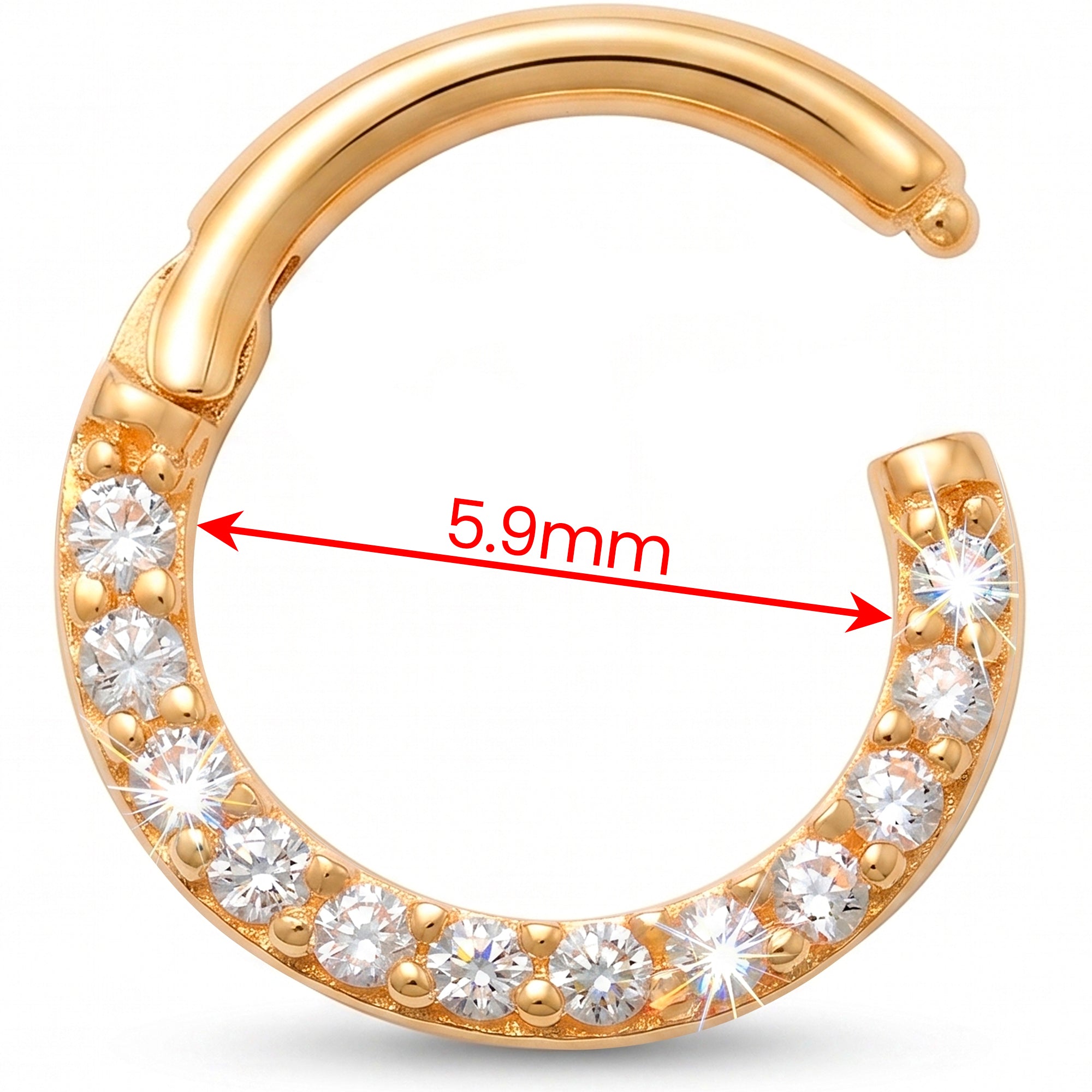 18G 1/4 Solid 14k Yellow Gold Brilliant CZ Hinged Segment Ring