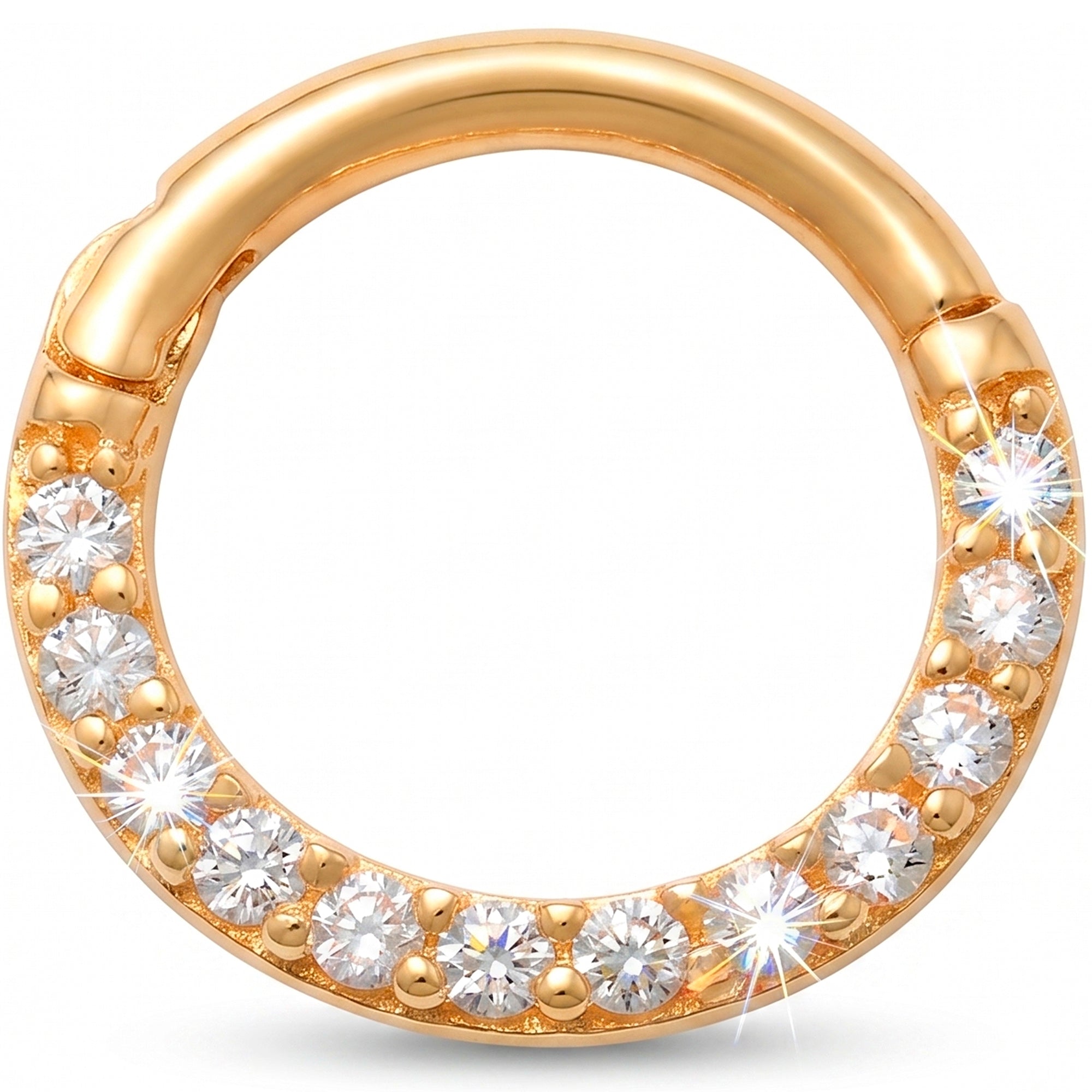 18G 1/4 Solid 14k Yellow Gold Brilliant CZ Hinged Segment Ring