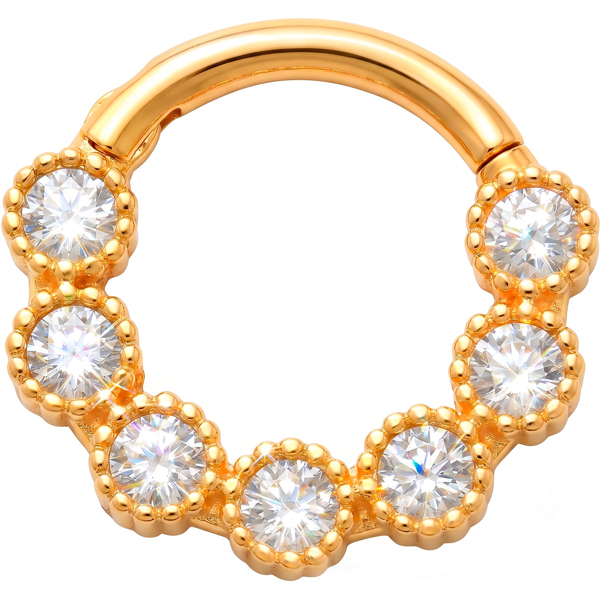 16G 5/16 Solid 14k Yellow Gold CZ Royal Radiance Hinged Segment Clicker Septum Clicker Ring