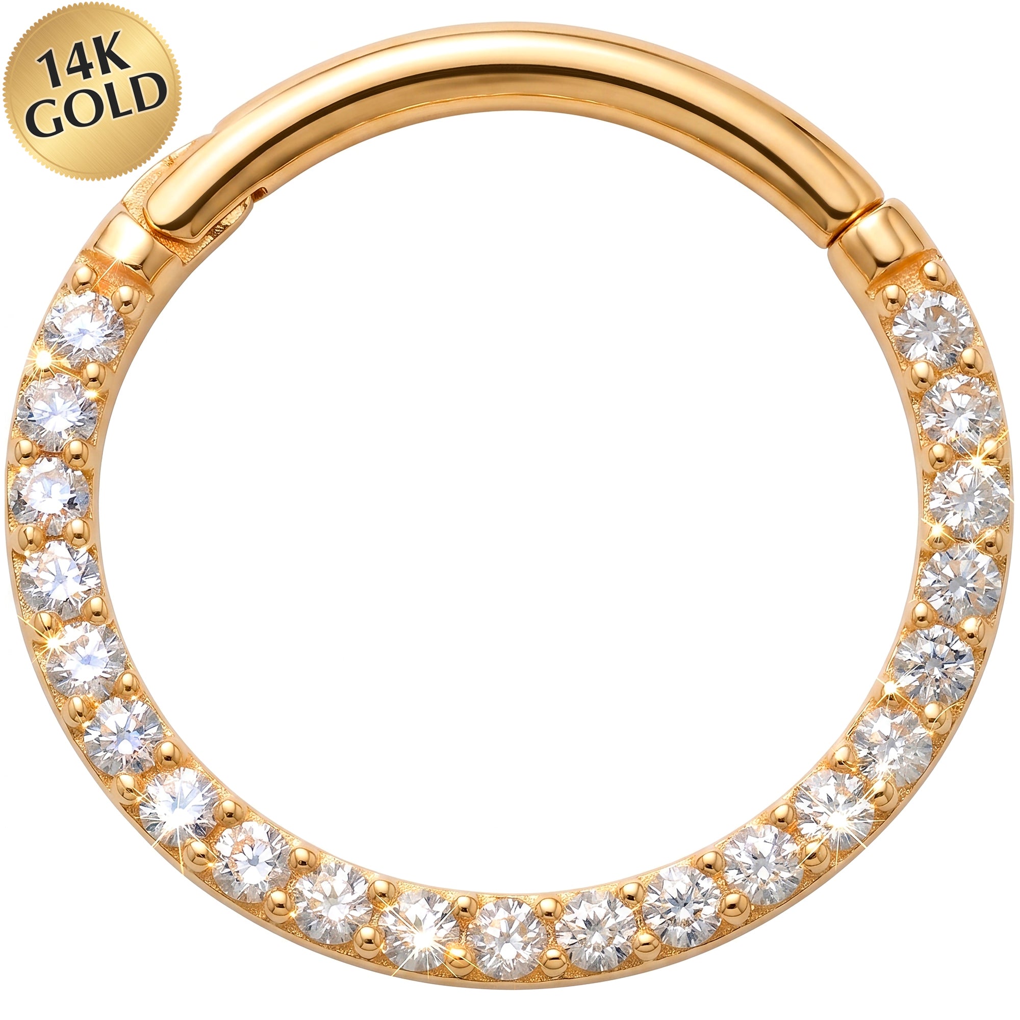 18G 3/8 Solid 14k Yellow Gold CZ Infinite Sparkle Hinged Segment Clicker Ring