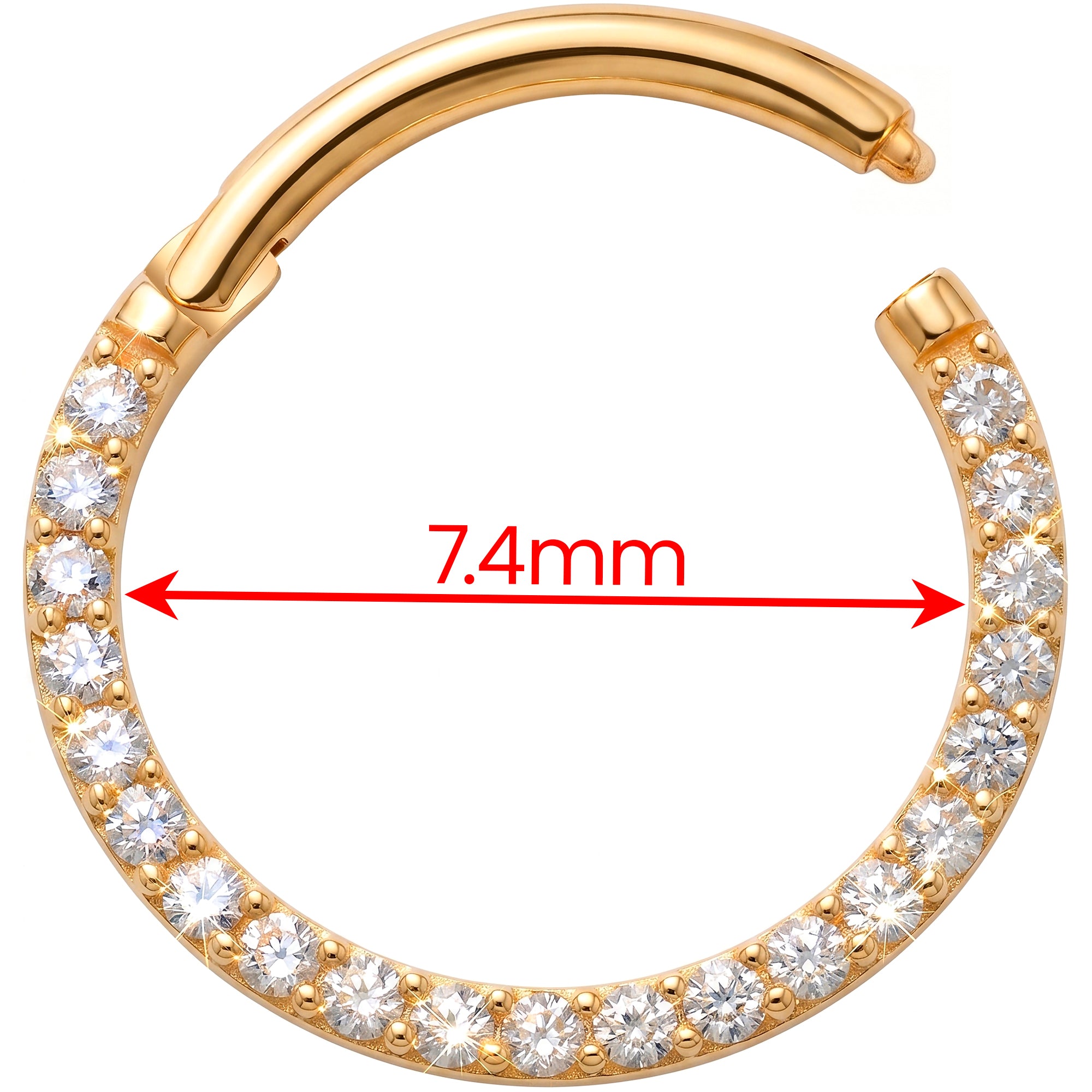 18G 3/8 Solid 14k Yellow Gold CZ Infinite Sparkle Hinged Segment Clicker Ring