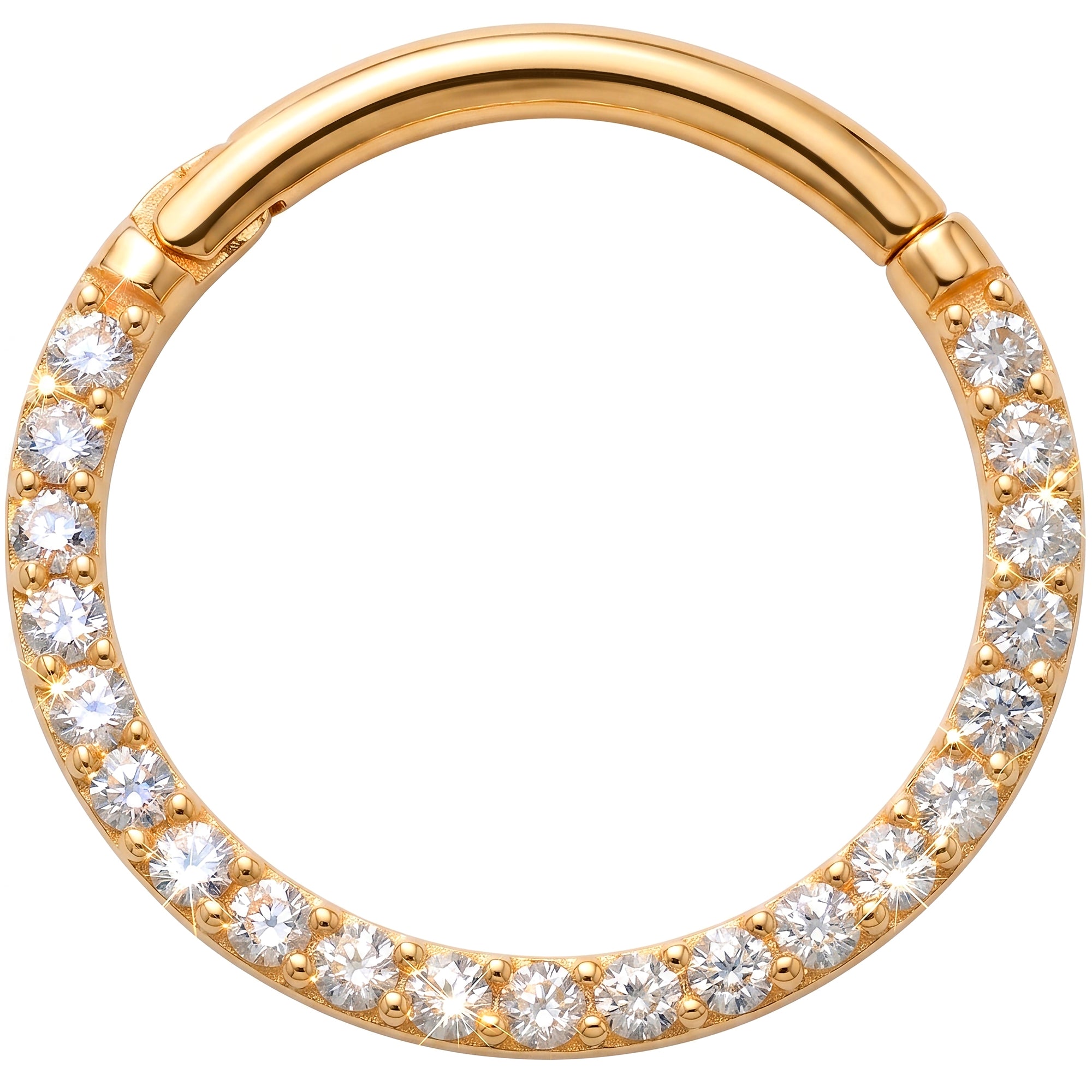 18G 3/8 Solid 14k Yellow Gold CZ Infinite Sparkle Hinged Segment Clicker Ring