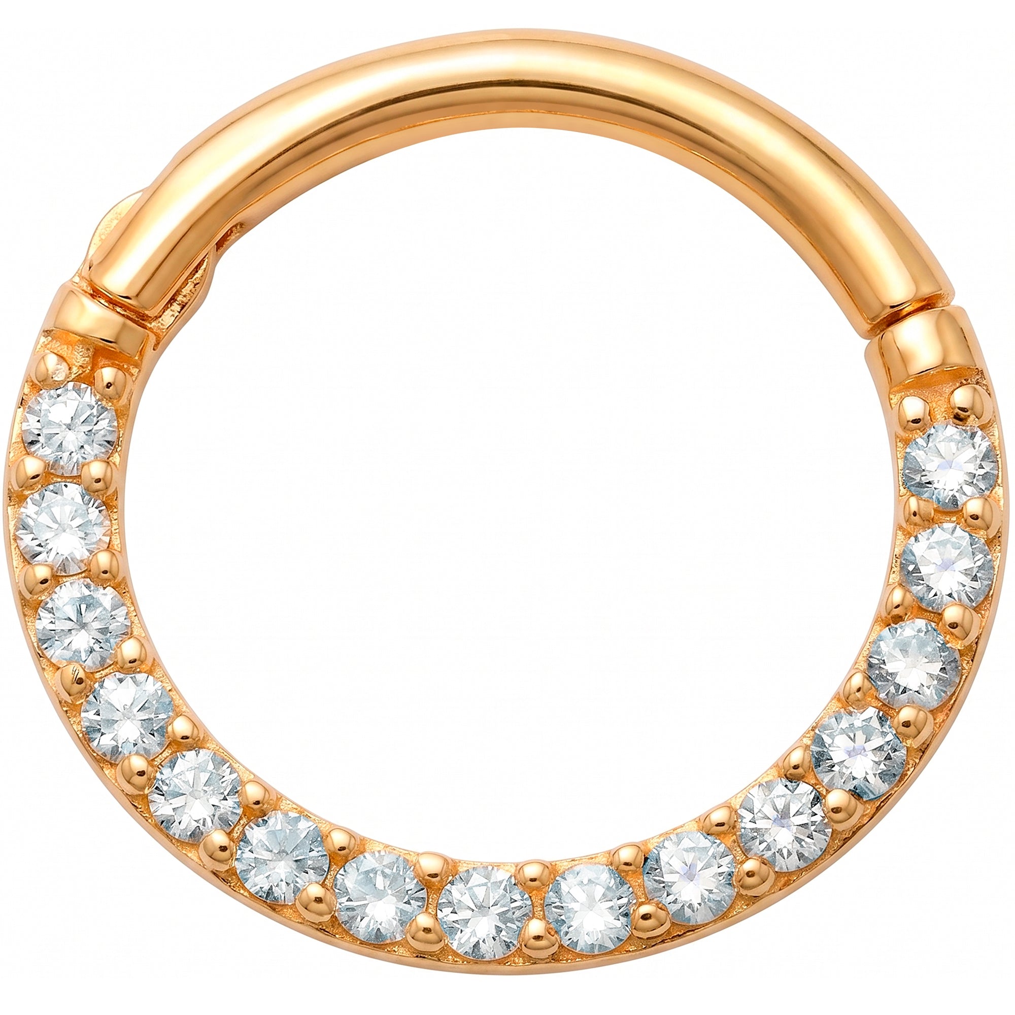 18G 5/16 Solid 14k Yellow Gold CZ Infinite Sparkle Hinged Segment Clicker Ring