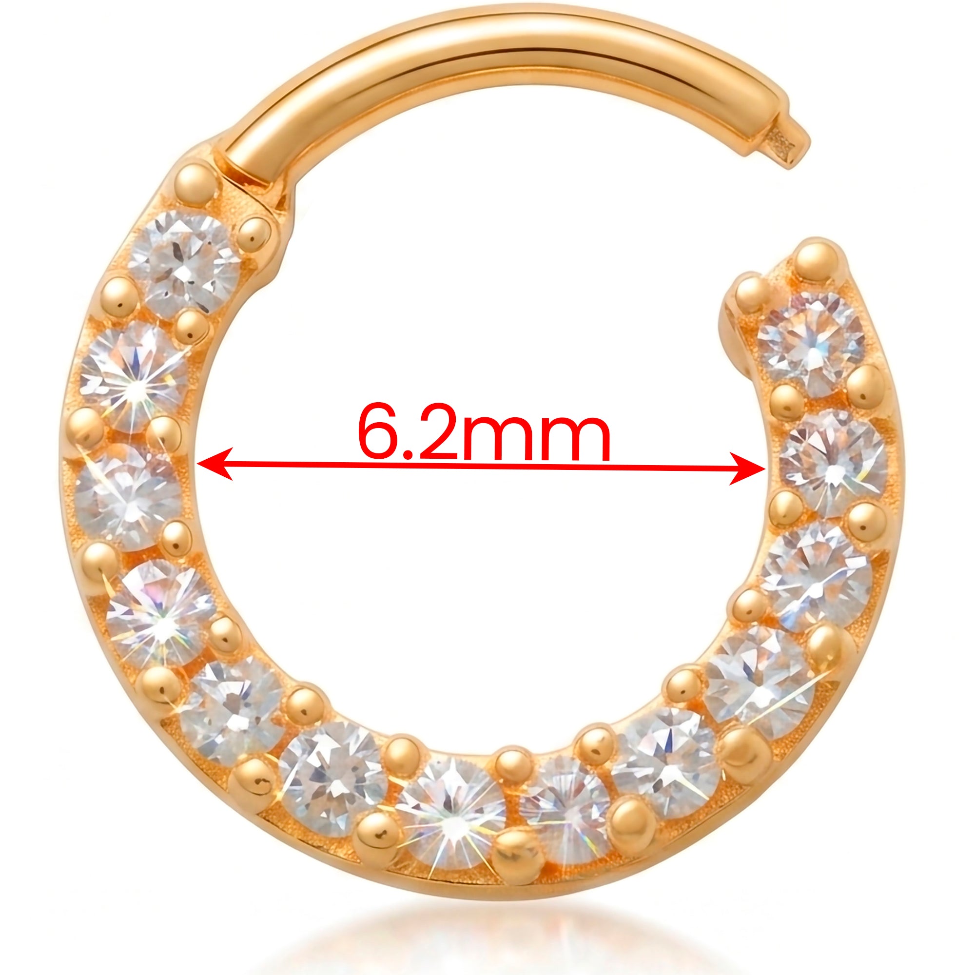18G 5/16 Solid 14k Yellow Gold CZ Baguette Radiance Hinged Segment Clicker Ring
