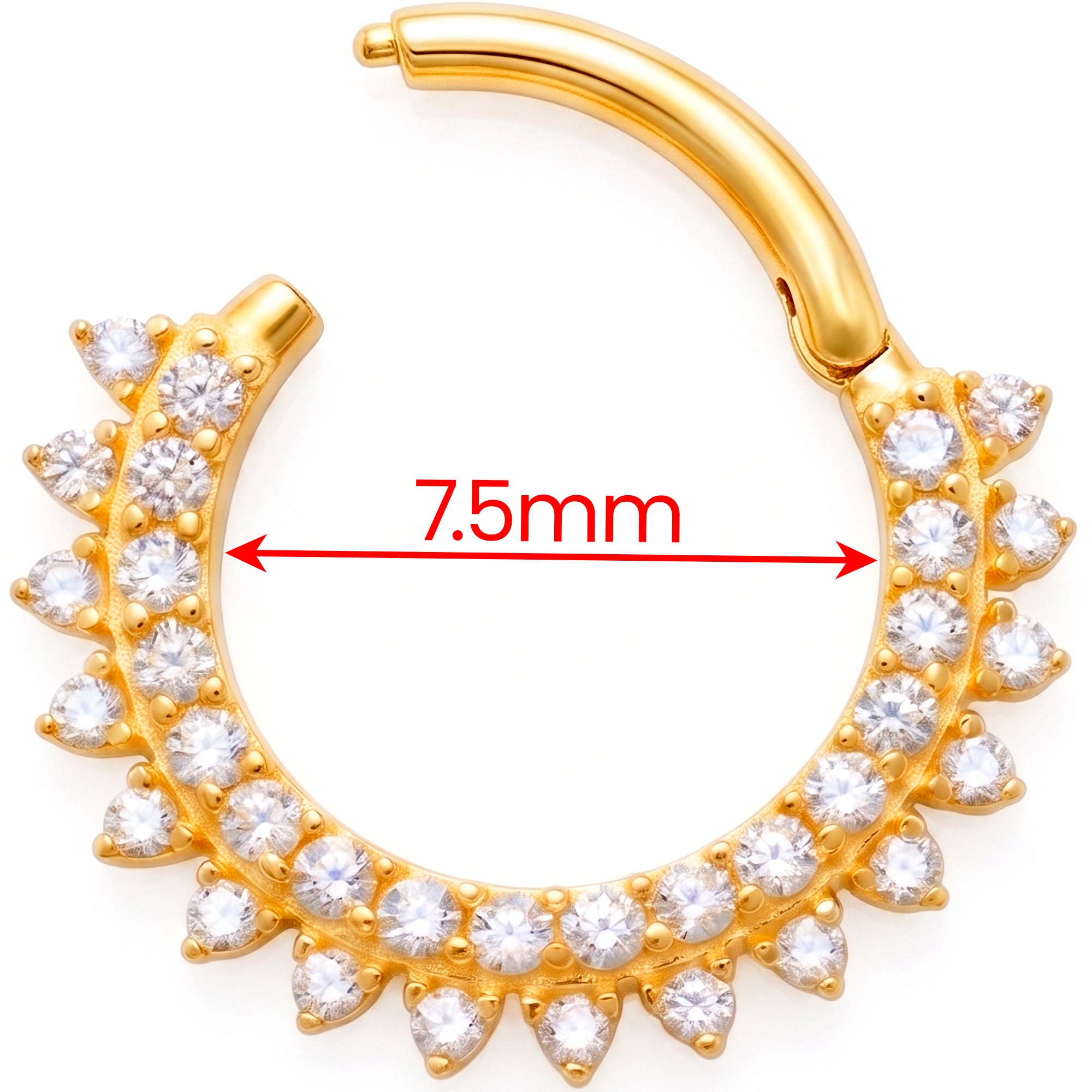 18G 9mm Solid 14k Yellow Gold CZ Diamondburst Halo Hinged Segment Clicker Ring