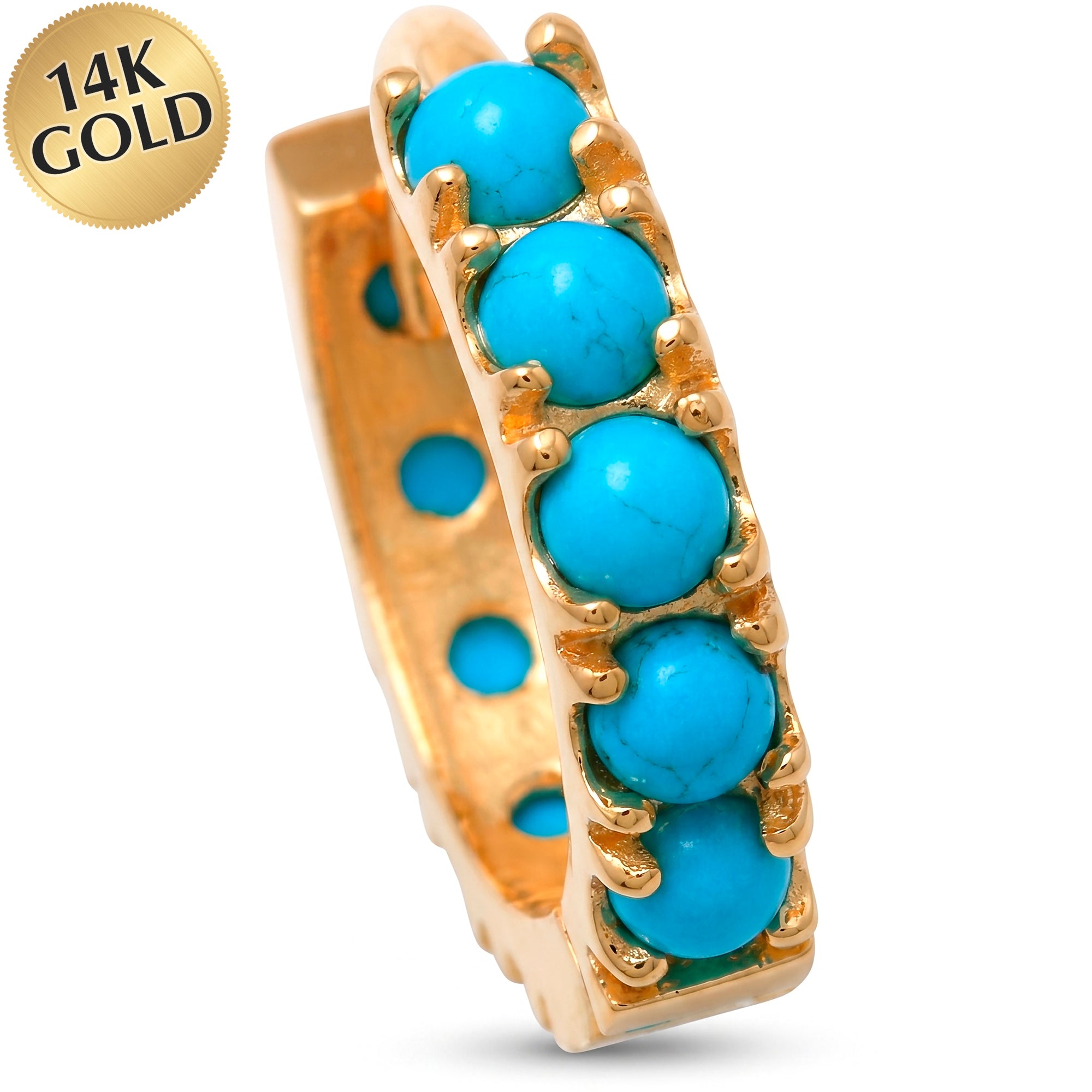 16G 9mm Solid 14k Yellow Gold Turquoise Treasure Hinged Segment Clicker Ring
