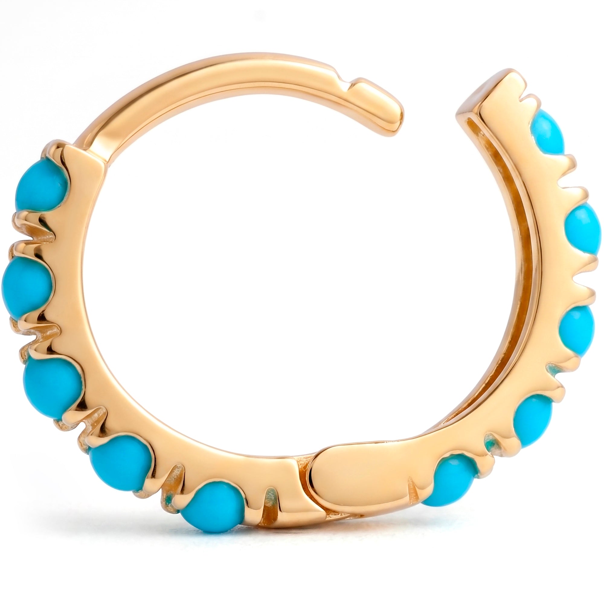 16G 9mm Solid 14k Yellow Gold Turquoise Treasure Hinged Segment Clicker Ring