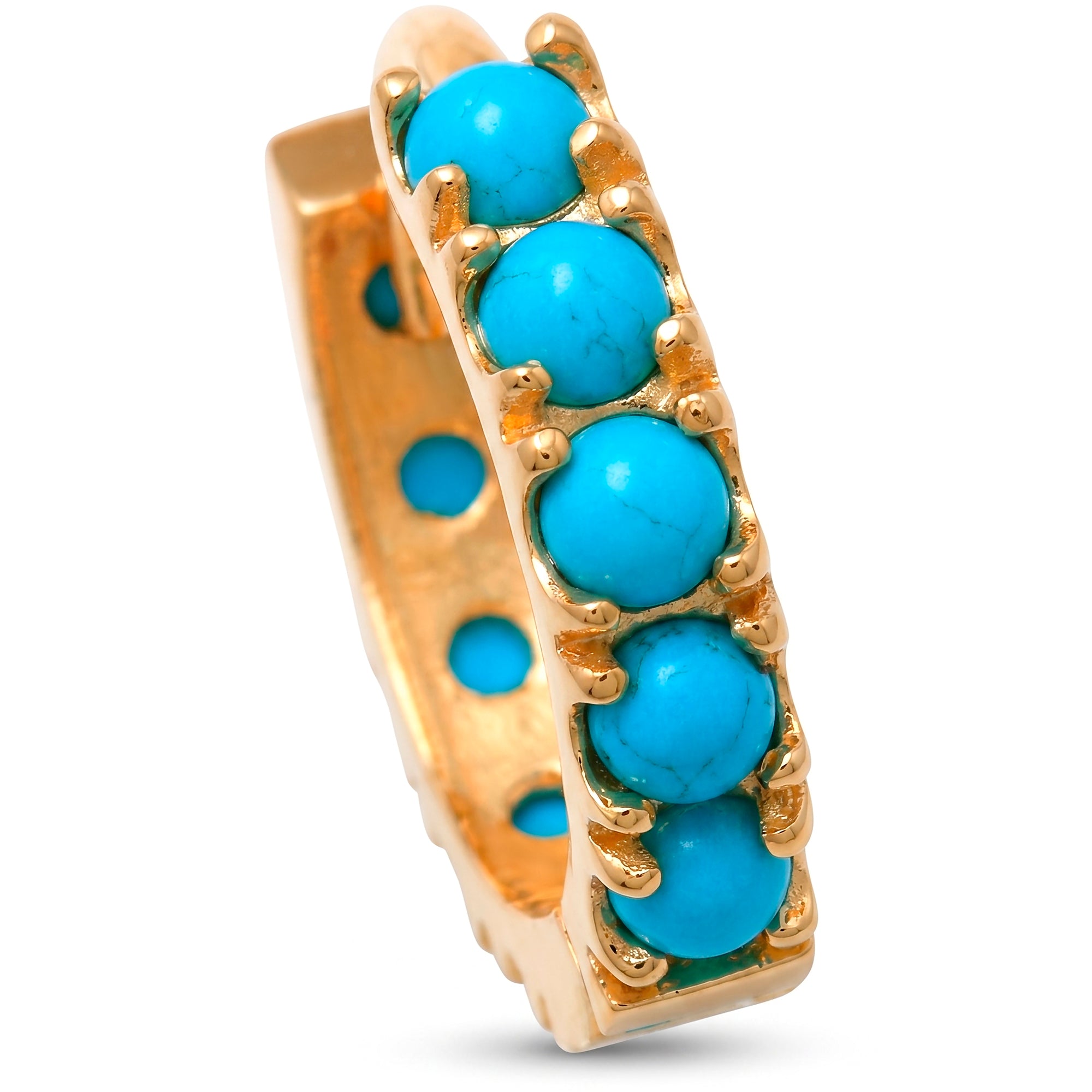 16G 9mm Solid 14k Yellow Gold Turquoise Treasure Hinged Segment Clicker Ring