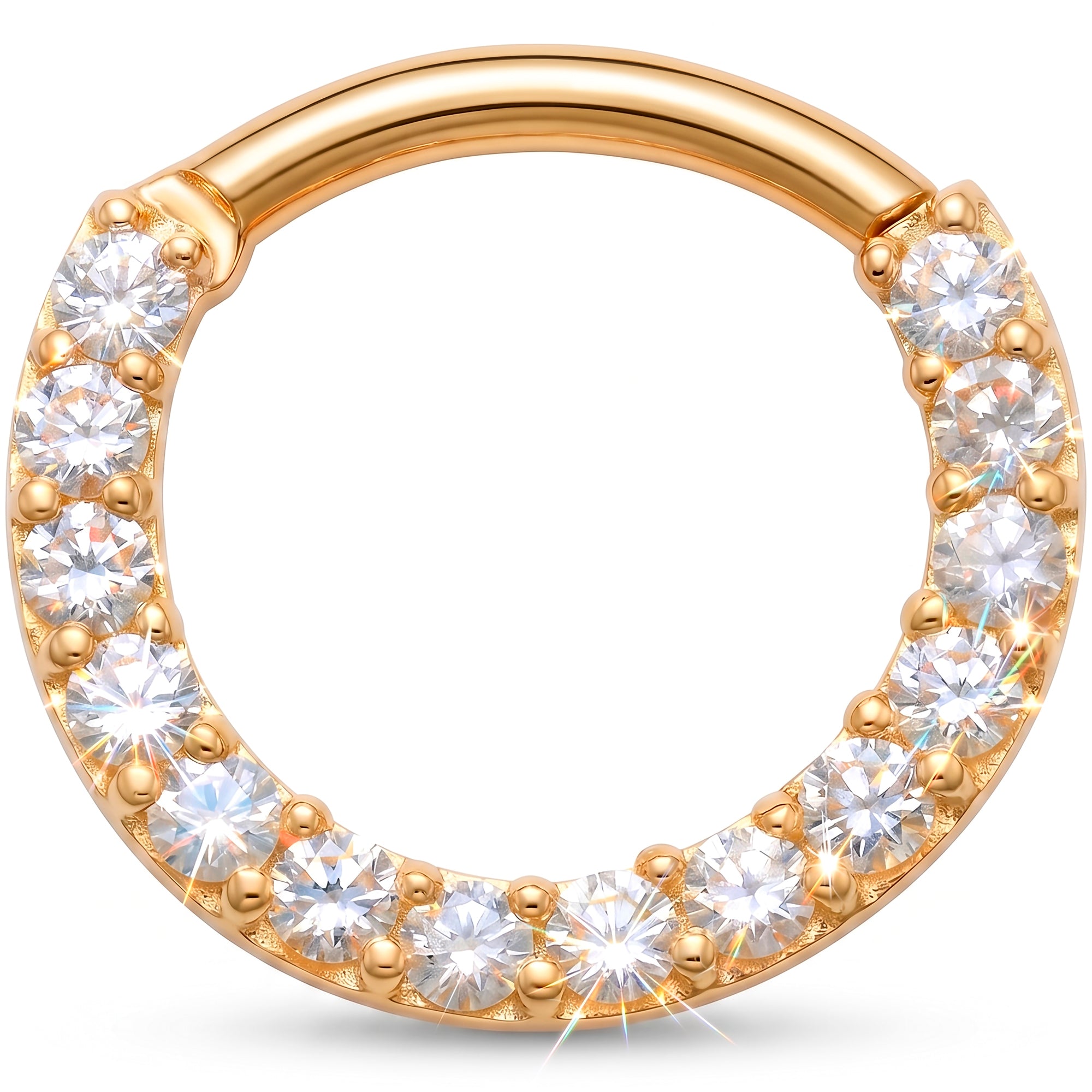 16G 5/16 Solid 14k Yellow Gold CZ Eternal Sparkle Hinged Segment Clicker Ring