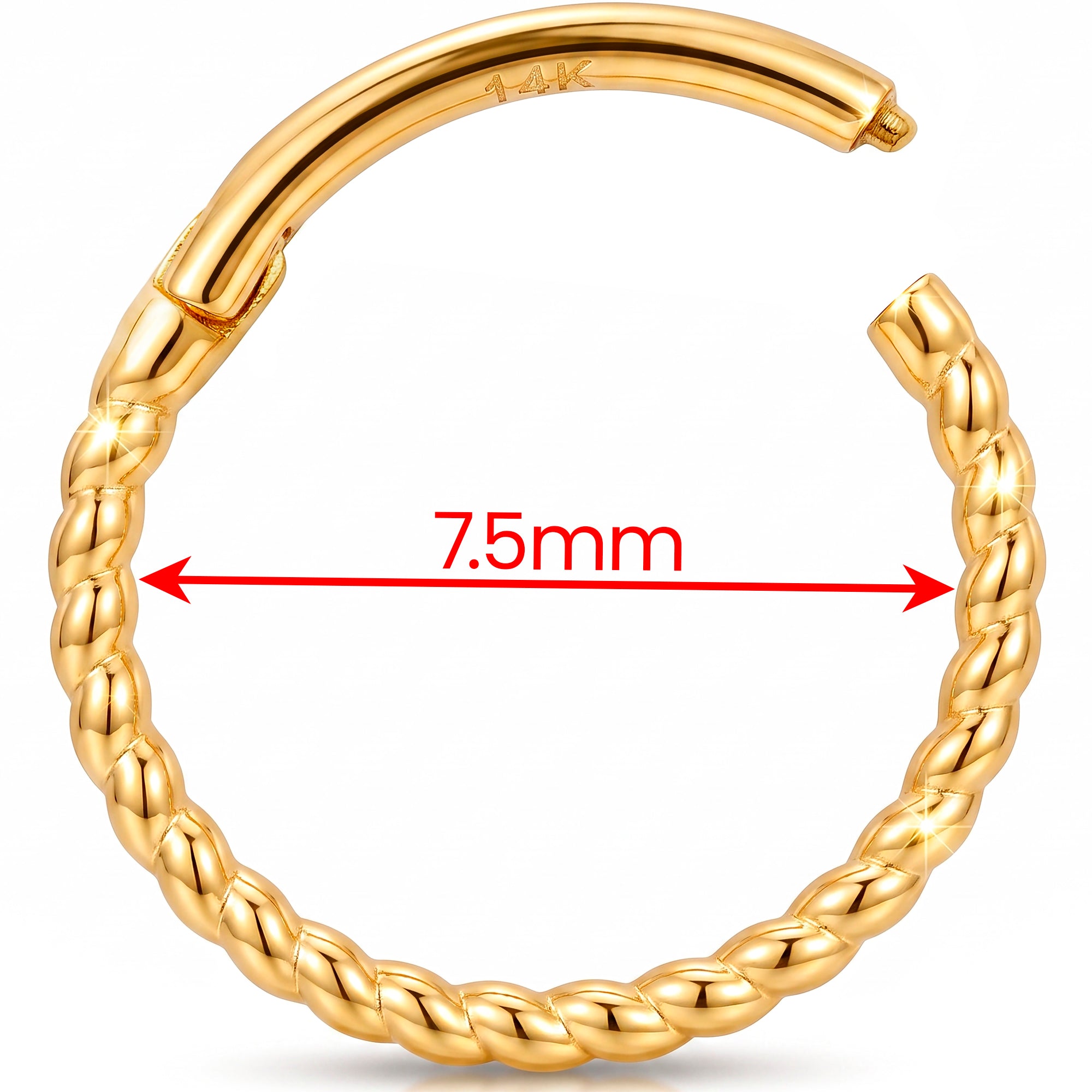 16G 3/8 Solid 14k Yellow Gold Golden Twist Hinged Segment Clicker Ring