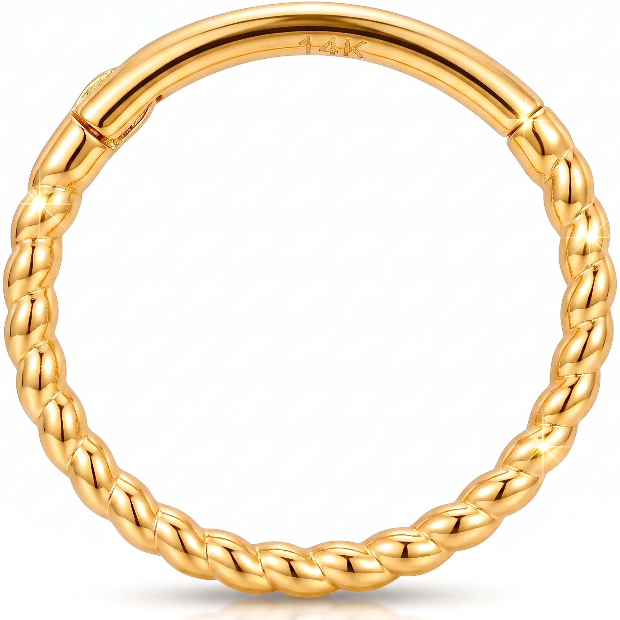 16G 3/8 Solid 14k Yellow Gold Golden Twist Hinged Segment Clicker Ring