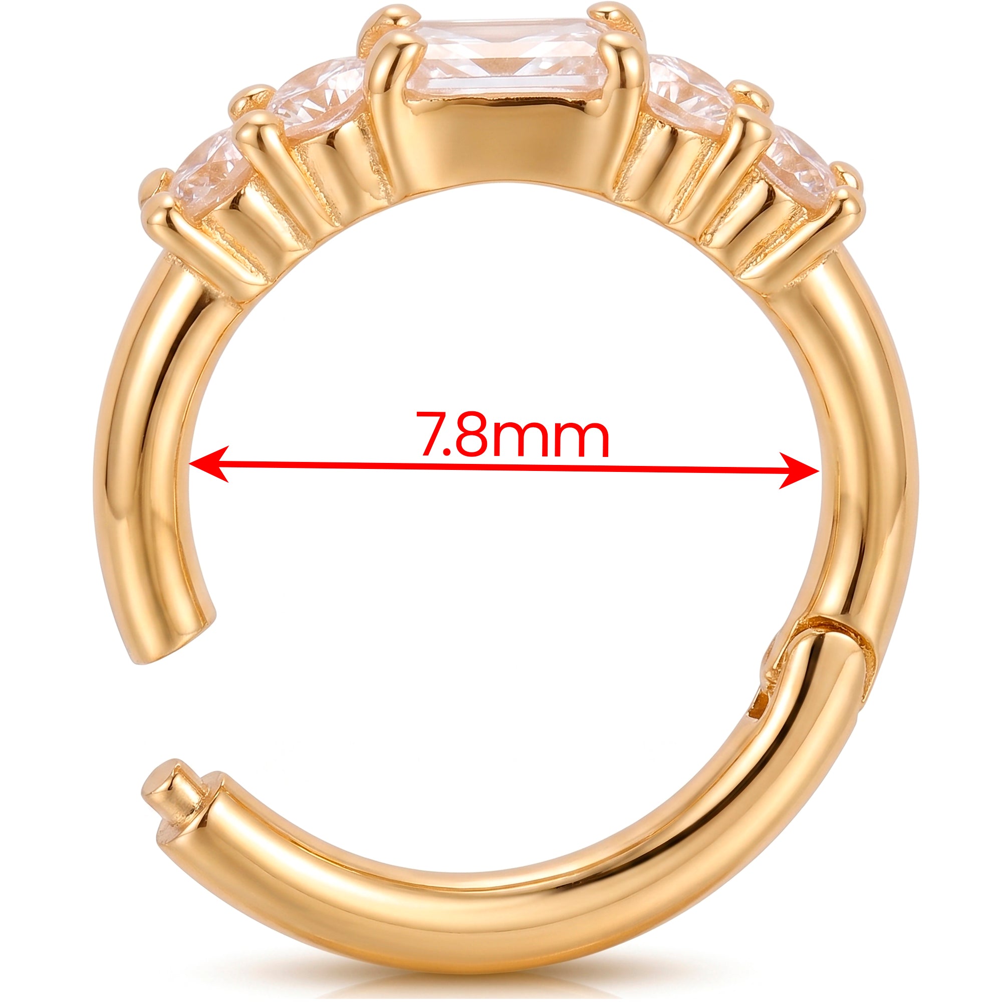 16G 5/16 Solid 14k Yellow Gold CZ Emerald Elegance Hinged Segment Clicker Ring