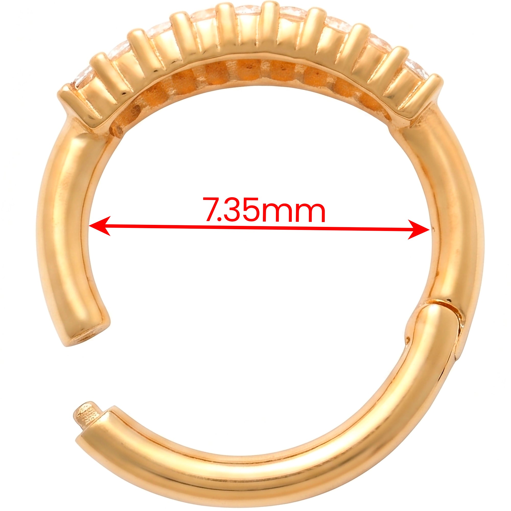 16G 5/16 Solid 14k Yellow Gold CZ Beaded Brilliance Hinged Segment Clicker Ring