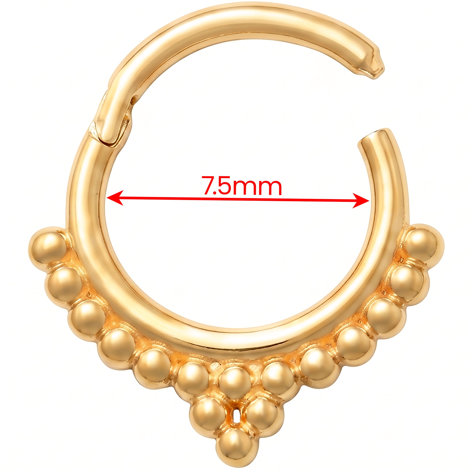 18G 5/16 Solid 14k Yellow Gold Golden Granule Crown Hinged Segment Clicker Ring